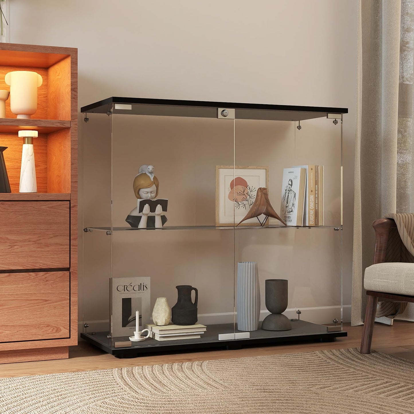 Glasvitrine Standvitrine in Schwarz, 164x42,5x36,5CM Glas Vitrine