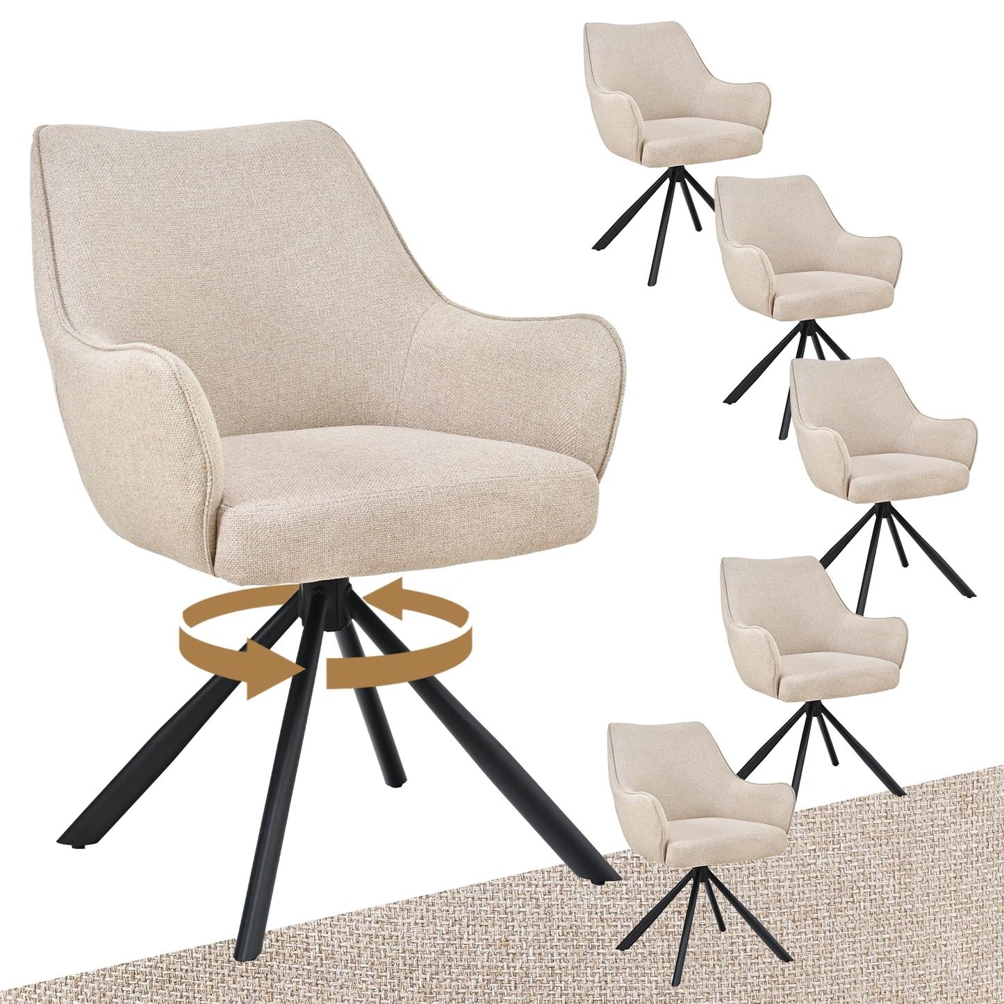 Esszimmerstühle Drehbar 4er Set mit Armlehne, gepolsterte Esszimmerstuhl mit hoher Rückenlehne für Esszimmer & Wohnzimmer, Büro, Beige1