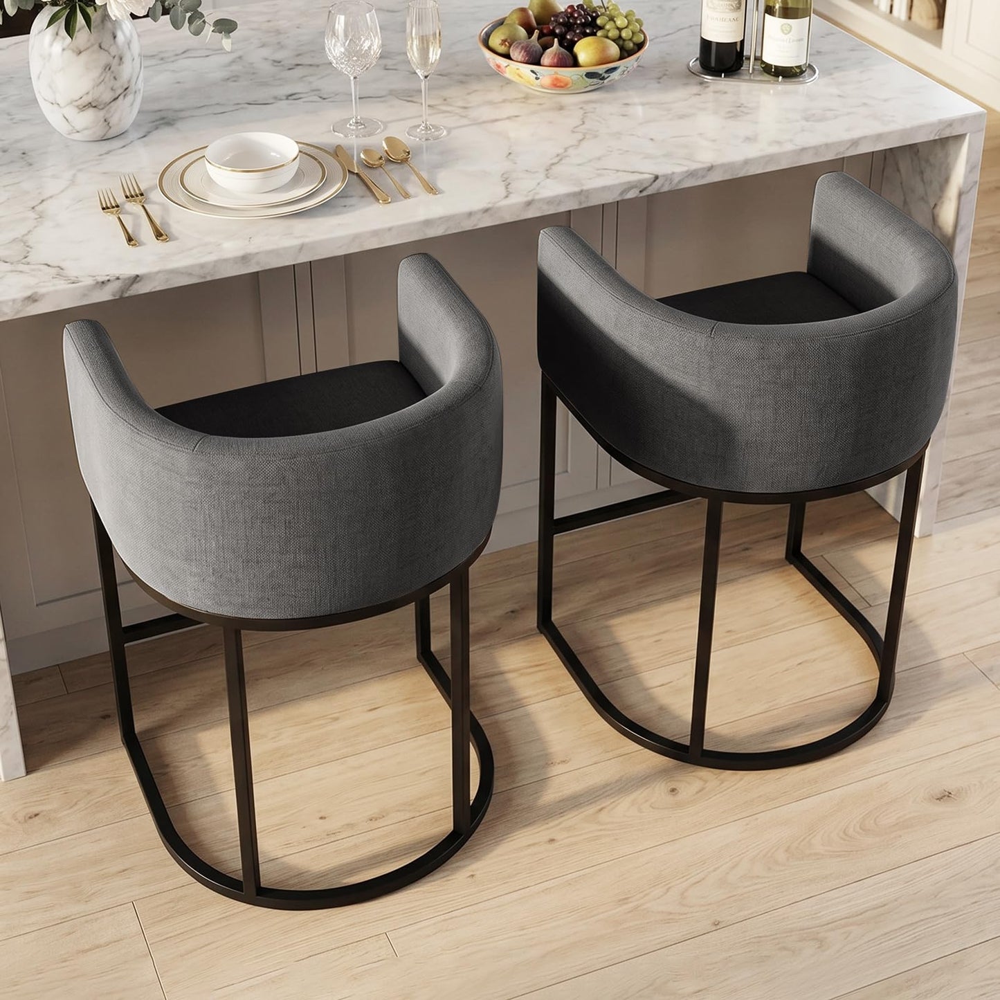 Barhocker 2er Set, 62 cm Leinen, Beige