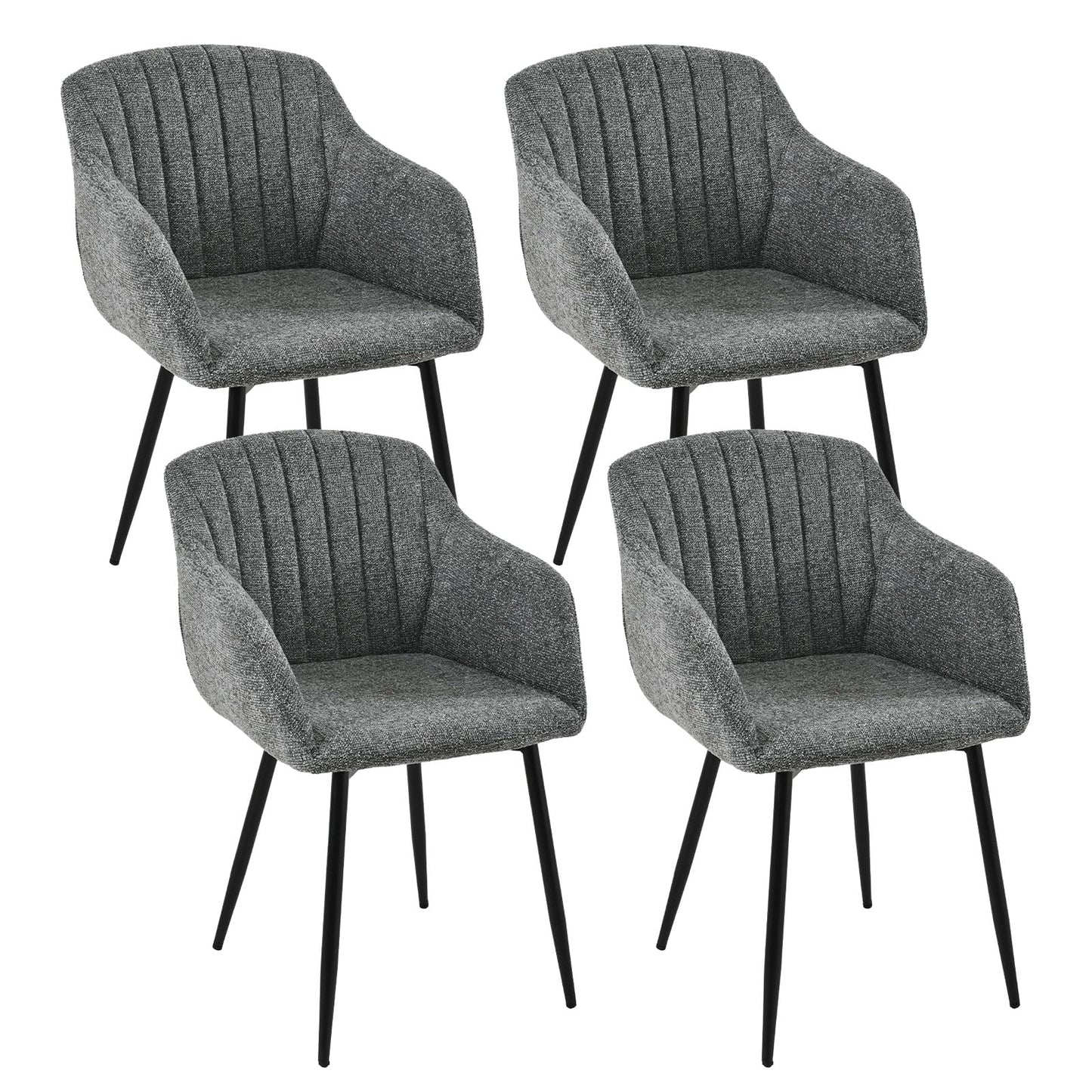 Esszimmerstühle Beige 4er Set mit Armlehnen, Modern Polsterstühle Leinen, Küchenstühle mit Metallgestell für Esszimmer, Wohnzimmer, Küche