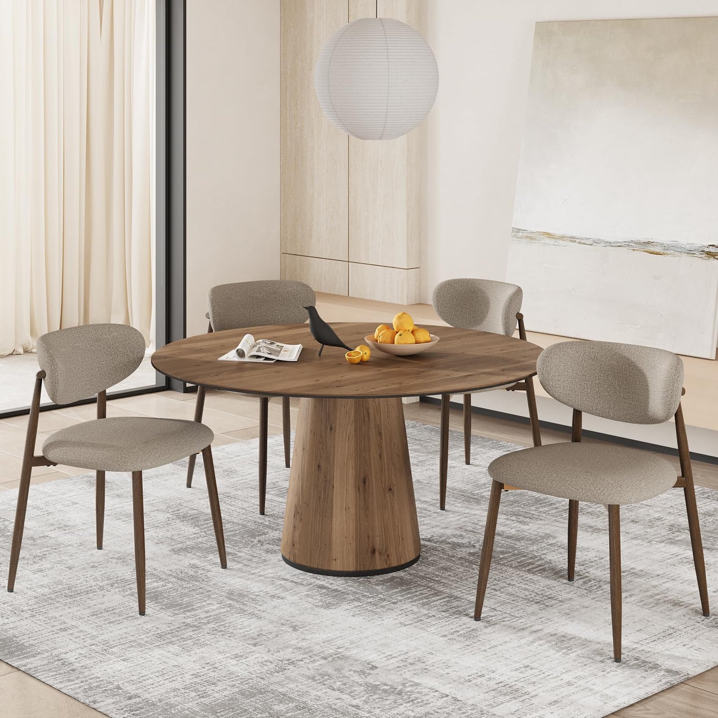 COLAMY Küchenstuhl Esszimmerstühle 4er Set, Moderne Polsterstuhl Essstühle mit Fester Rückenlehne, Stoff Esszimmerstühl mit Holzbein für Esszimmer, Küche, Restaurant, Beige
