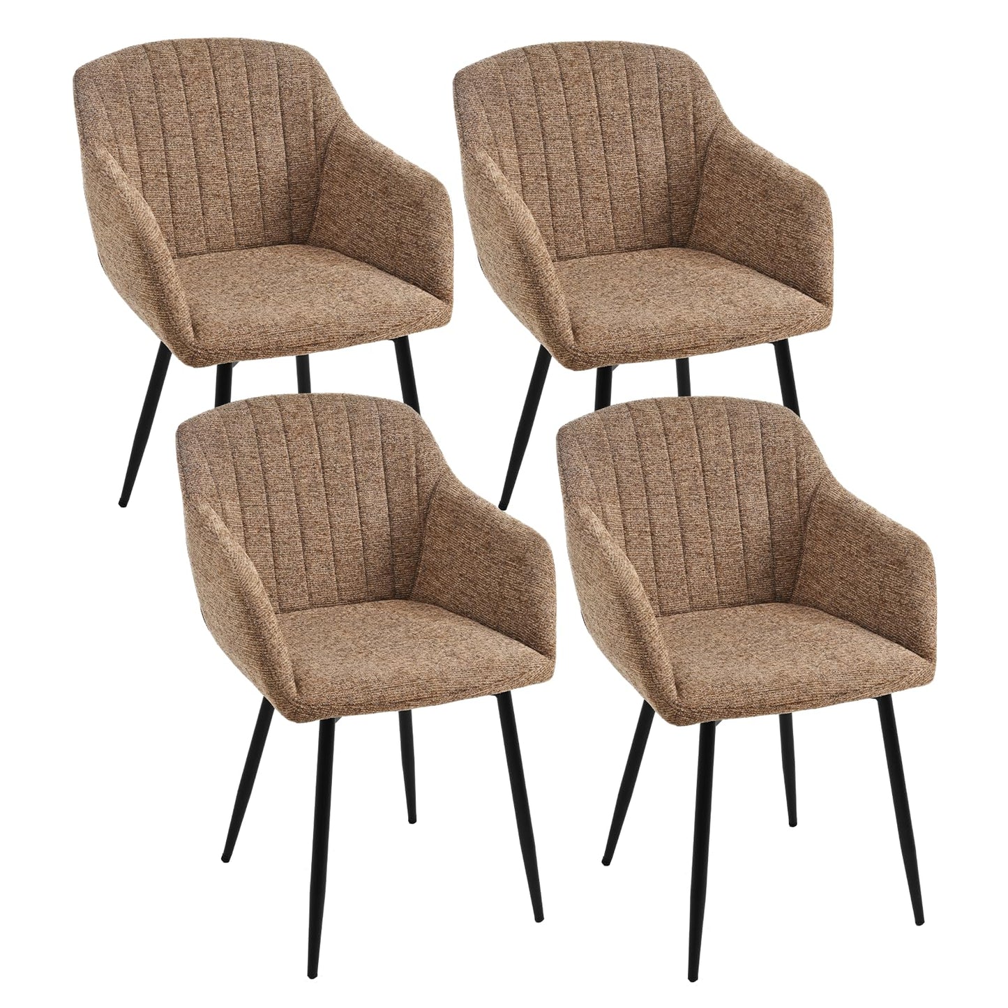 Esszimmerstühle Beige 4er Set mit Armlehnen, Modern Polsterstühle Leinen, Küchenstühle mit Metallgestell für Esszimmer, Wohnzimmer, Küche