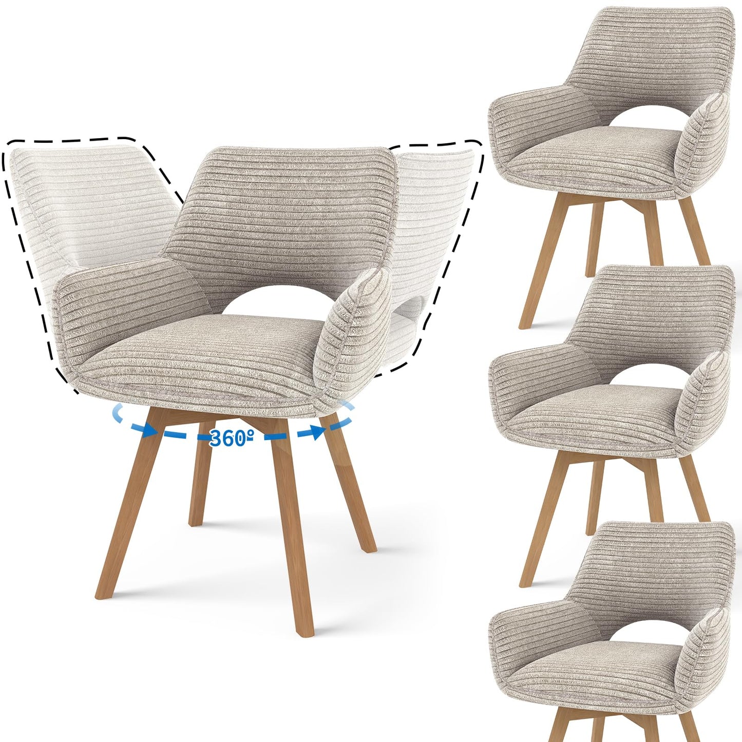 JIJIAN 2er Set 360° Drehbare Esszimmerstühle mit Armlehnen, Grün