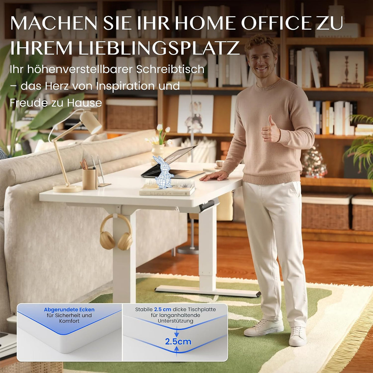 FLEXISPOT Höhenverstellbarer Schreibtisch elektrisch, Doppelmotor 160x80 cm
