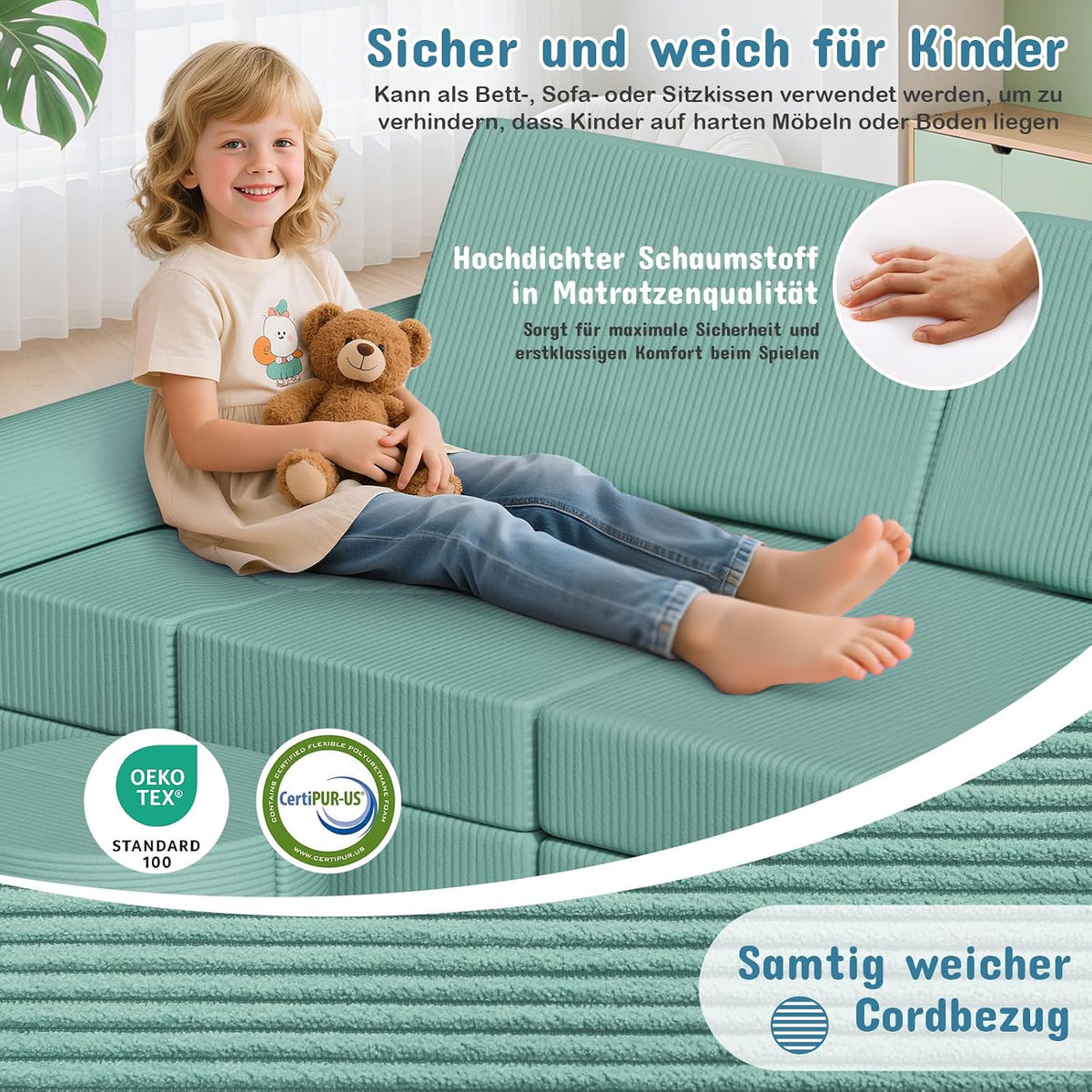 MAMIZO Spielsofa Cord, Kindersofa-Bausteine,Spielsofa für Kinder Oeko-TEX