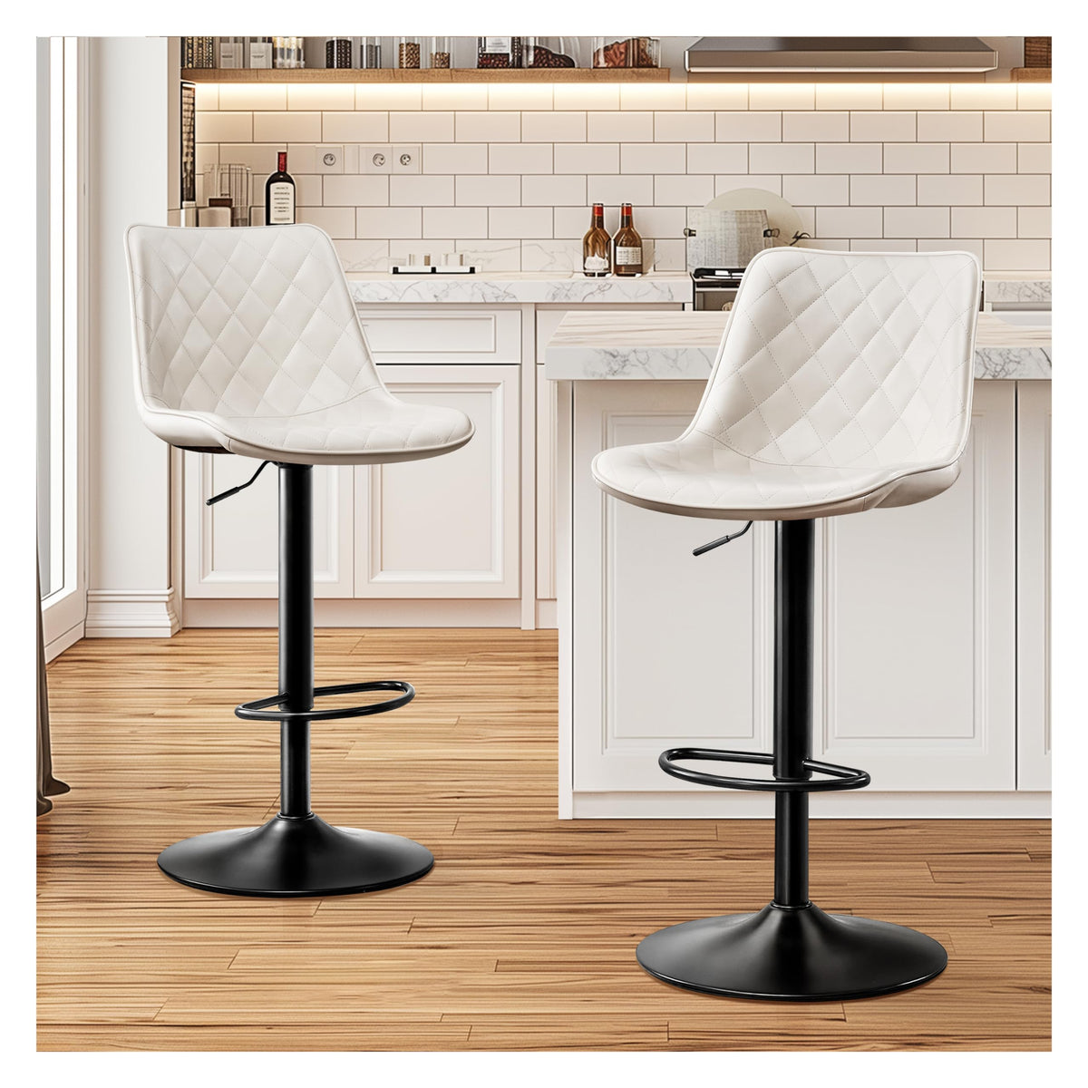 STOOLINK Barhocker 2er Set Barstuhl Höhenverstellbar mit Mikrofaser-Leder, Barhocker mit Lehne, Tresenhocker Drehbar, Bistrohocker Designer, Barstühle für Küche, Theke, Bar-Braun