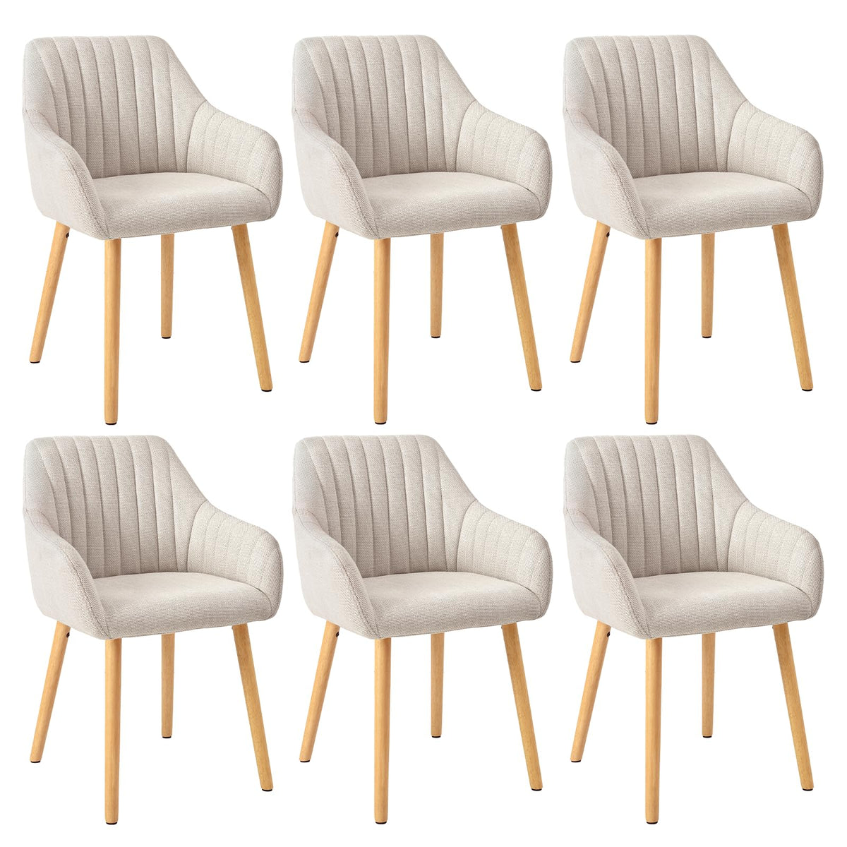 Armlehnenstuhl Esszimmerstuhl 4er Set Beige Holzbeine Polsterstuhl mit Armlehne Stühle Esszimmer Küchenstuhl Wohnzimmerstuhl aus Polyester