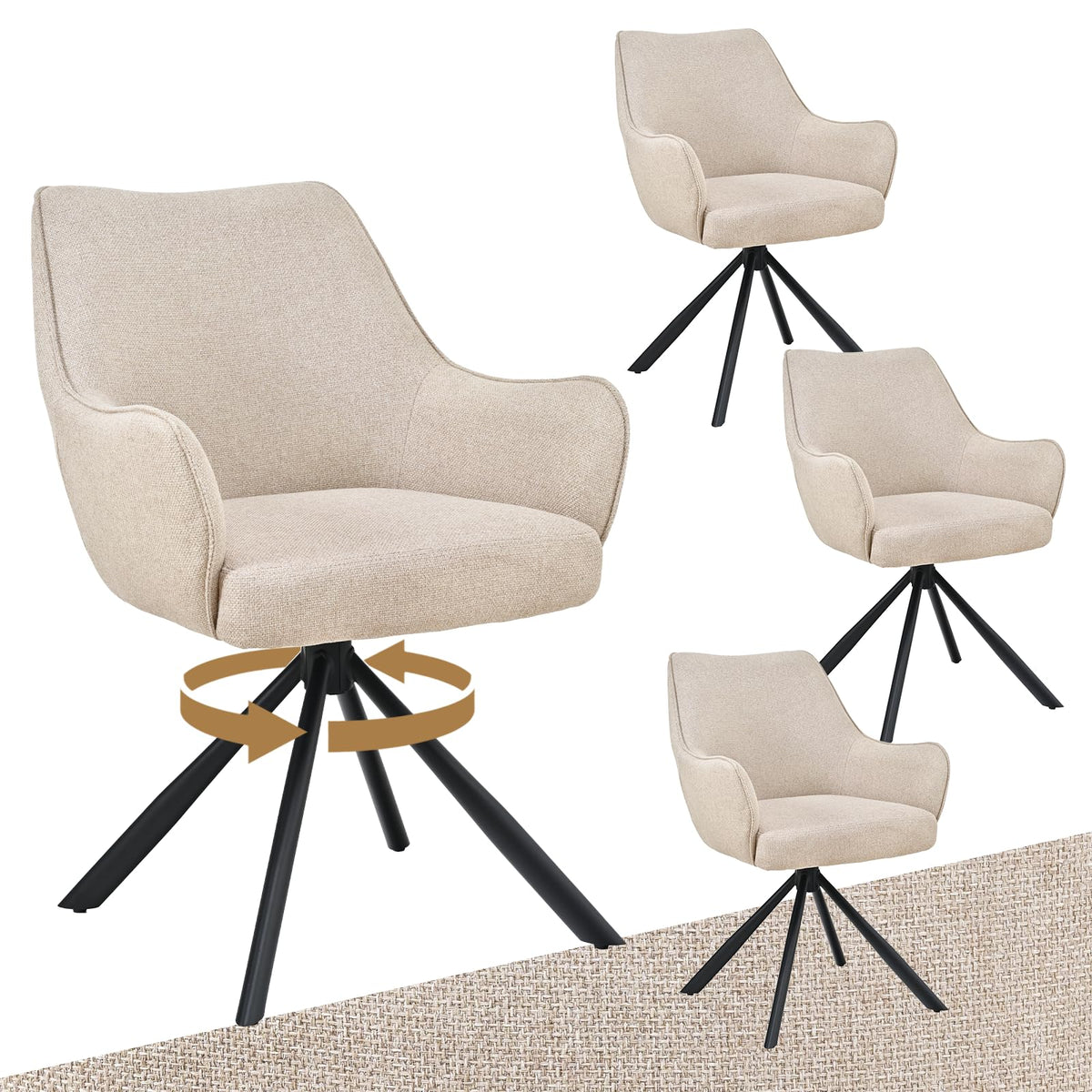 Esszimmerstühle Drehbar 4er Set mit Armlehne, gepolsterte Esszimmerstuhl mit hoher Rückenlehne für Esszimmer & Wohnzimmer, Büro, Beige1