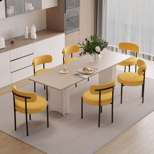 Hawthyhome Esszimmerstühle 4er Set丨Teddy Stoff Runde Boucle Stühle·Mid-Century gepolsterte Küchenstühle·Dining Chairs mit Metallbeinen·Creme Wei߷