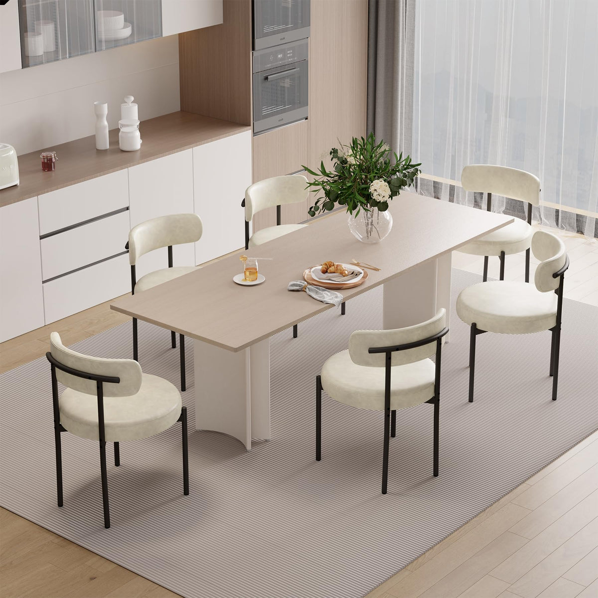 Hawthyhome Esszimmerstühle 4er Set丨Teddy Stoff Runde Boucle Stühle·Mid-Century gepolsterte Küchenstühle·Dining Chairs mit Metallbeinen·Creme Wei߷
