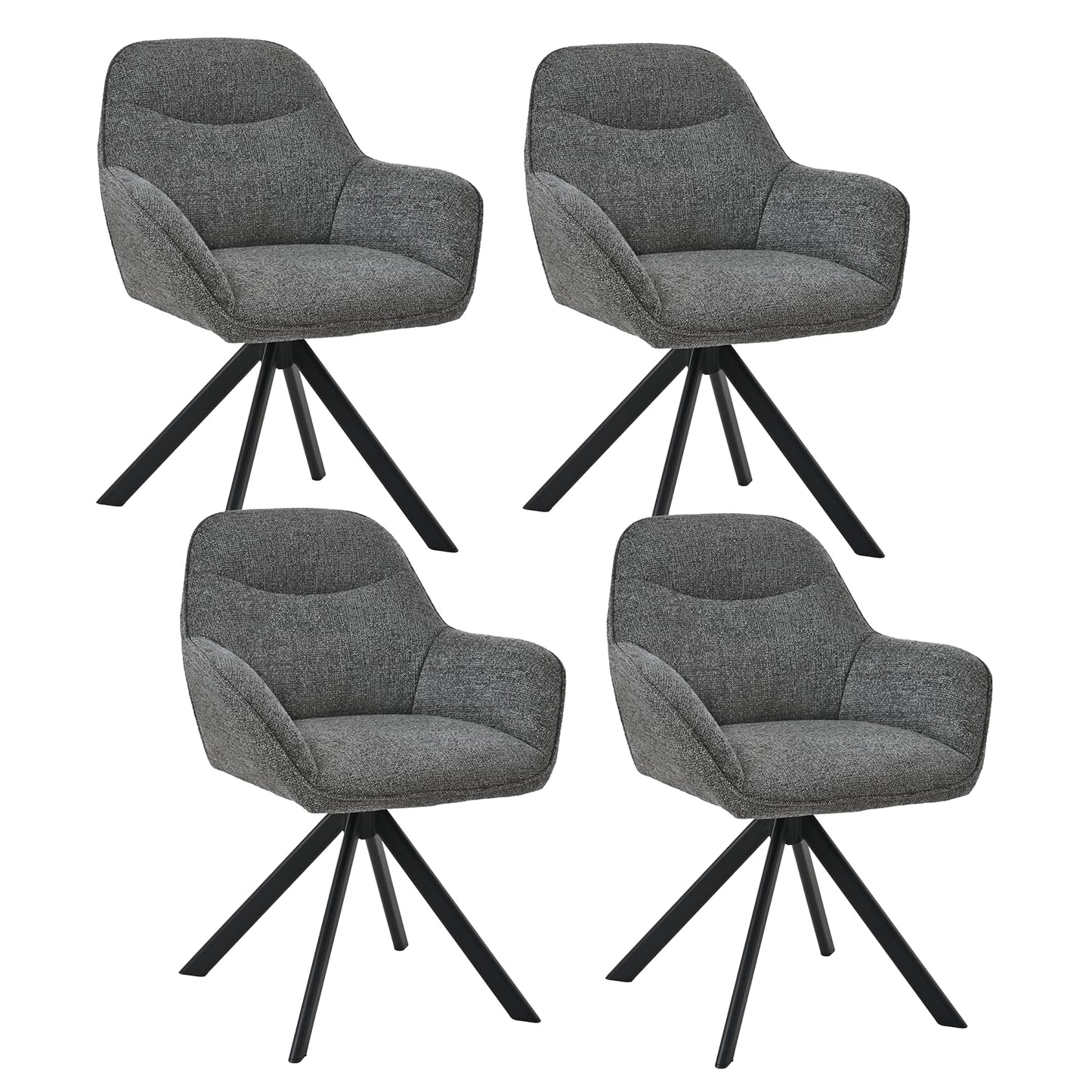 Esszimmerstühle Drehbar 4er Set mit Armlehne, 360° drehbar, Polsterstuhl Leinen, Drehstuhl Esszimmer Beige, Küchenstuhl mit Metallbeine für Esszimmer, Wohnzimmer, Büro