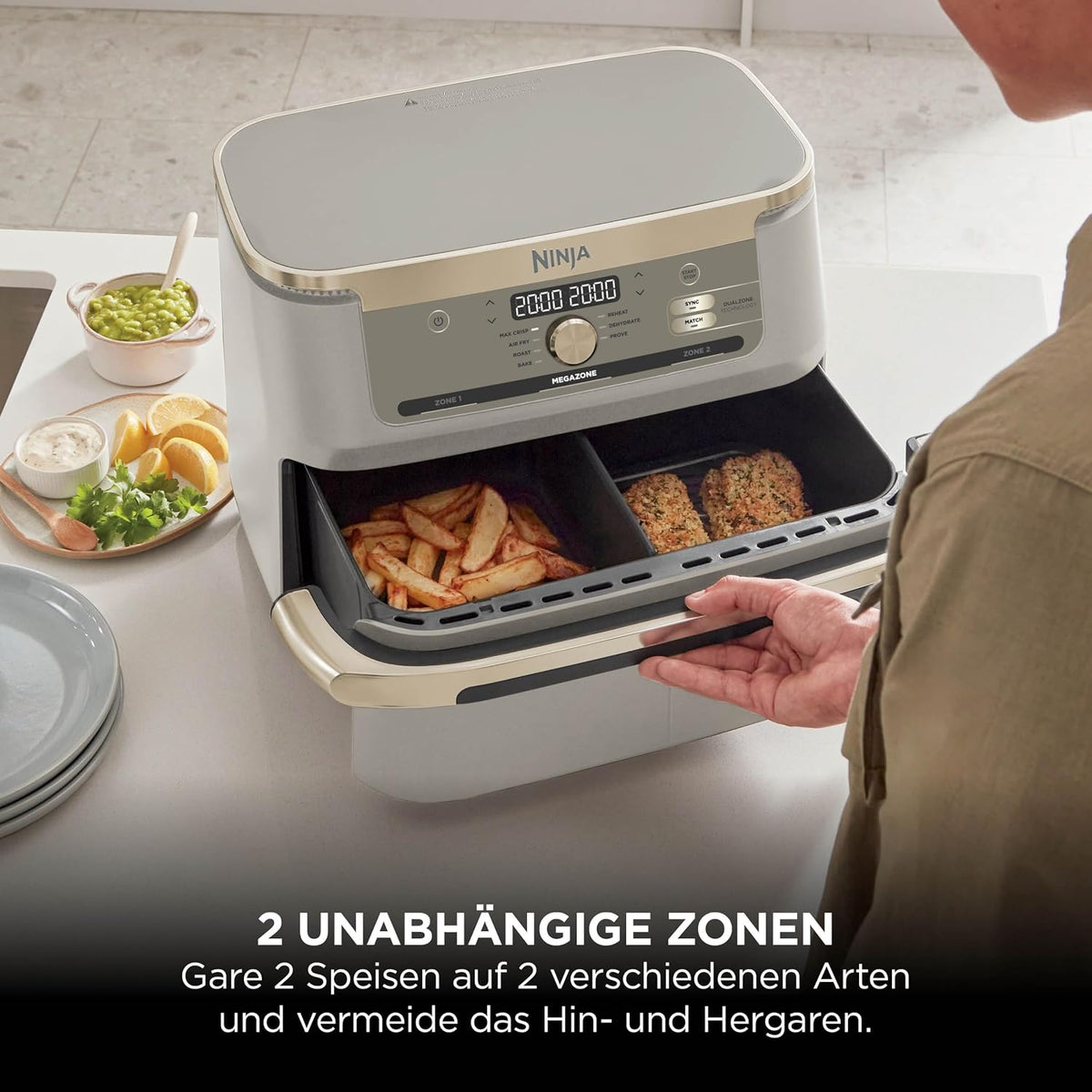 Ninja Foodi FlexDrawer Heißluftfritteuse, Dual Zone, Stone Gold AF500EUSD