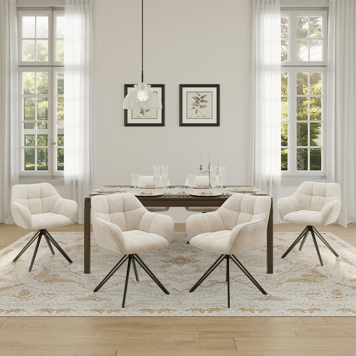 COLAMY Drehstühle für Esszimmer, 2er Set, Drehbare Polsterstühle mit Armlehnen und Rückenlehne, Bequeme Küchenstühle für Wohnzimmer & Essbereich, Beige