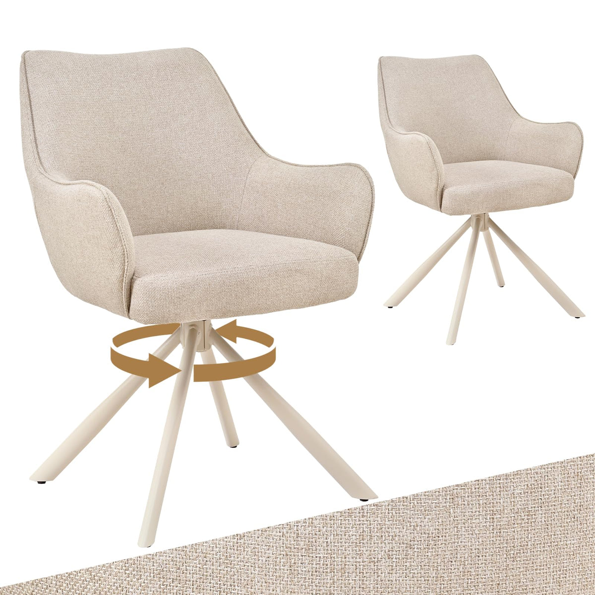 Esszimmerstühle Drehbar 4er Set mit Armlehne, gepolsterte Esszimmerstuhl mit hoher Rückenlehne für Esszimmer & Wohnzimmer, Büro, Beige1