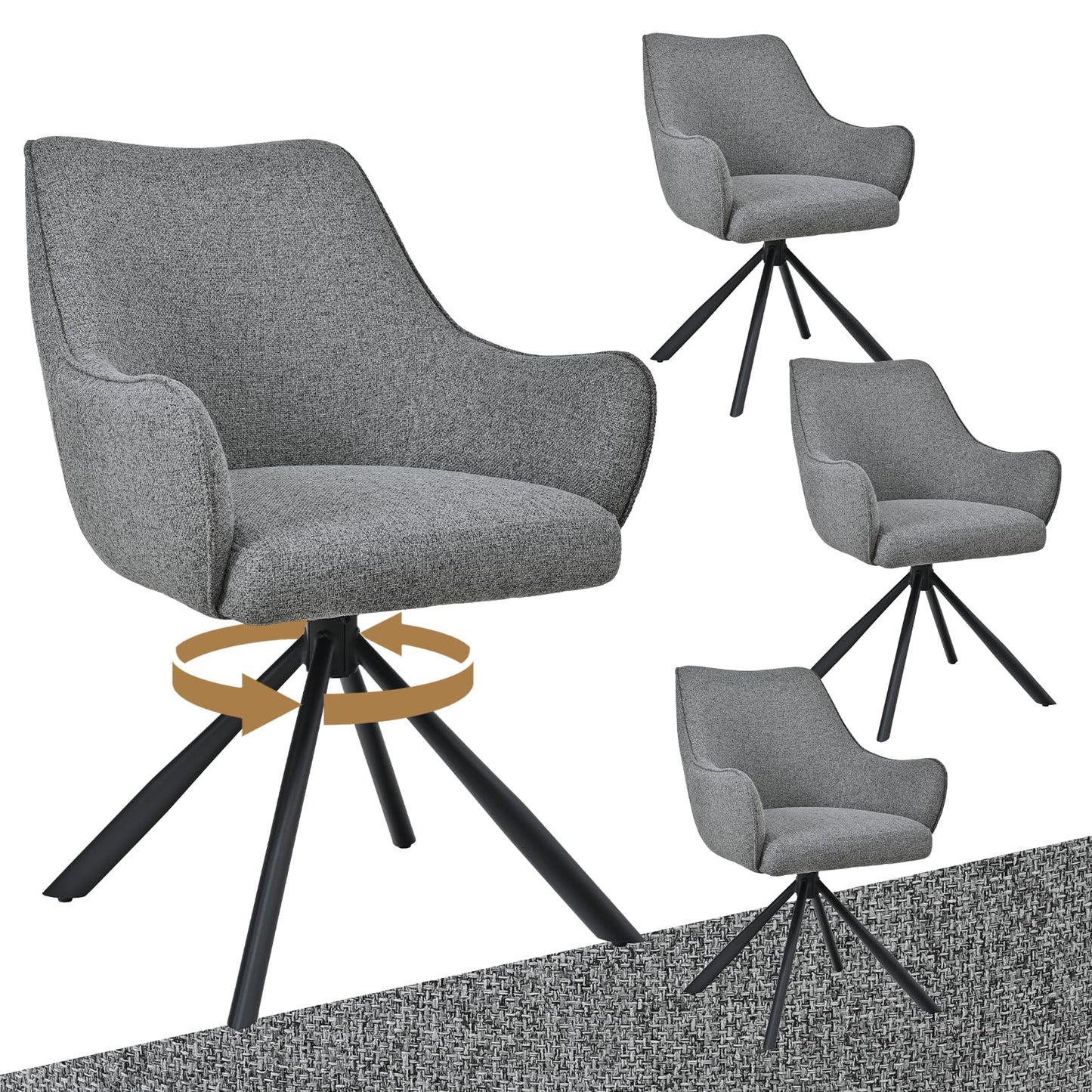 Esszimmerstühle Drehbar 4er Set mit Armlehne, gepolsterte Esszimmerstuhl mit hoher Rückenlehne für Esszimmer & Wohnzimmer, Büro, Beige1