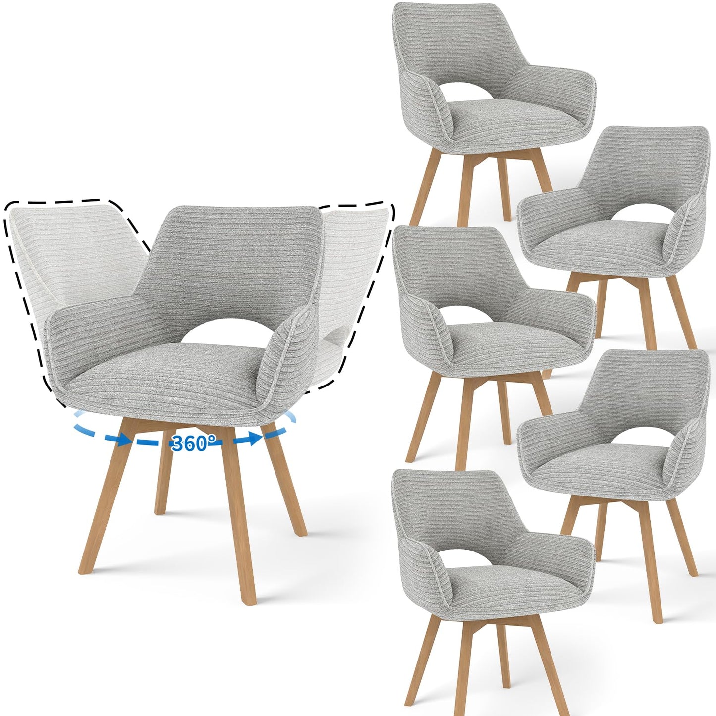 JIJIAN 2er Set 360° Drehbare Esszimmerstühle mit Armlehnen, Grün