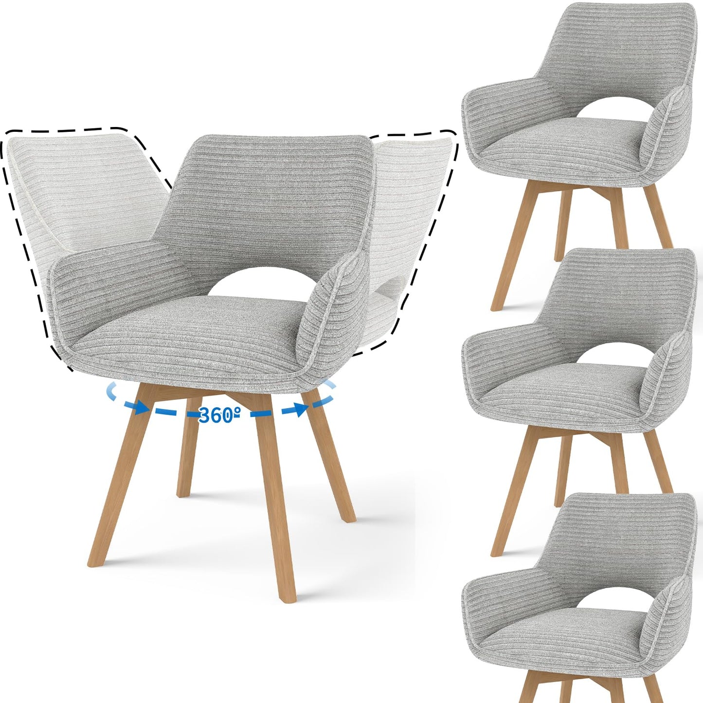 JIJIAN 2er Set 360° Drehbare Esszimmerstühle mit Armlehnen, Grün