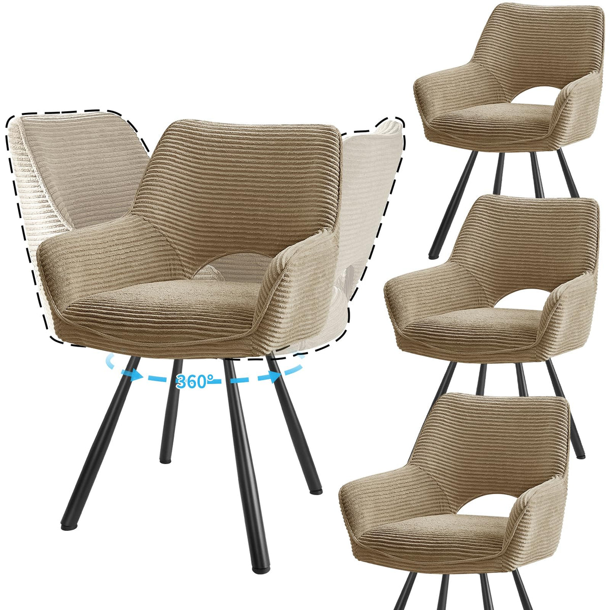 JIJIAN 2er Set 360° Drehbare Esszimmerstühle mit Armlehnen, Grün