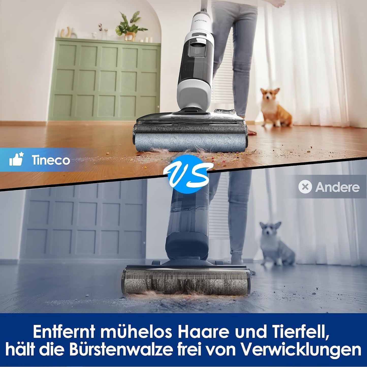 Tineco Floor One Stretch S6 Nass Trockensauger, 20Kpa，180°-Flachdesign