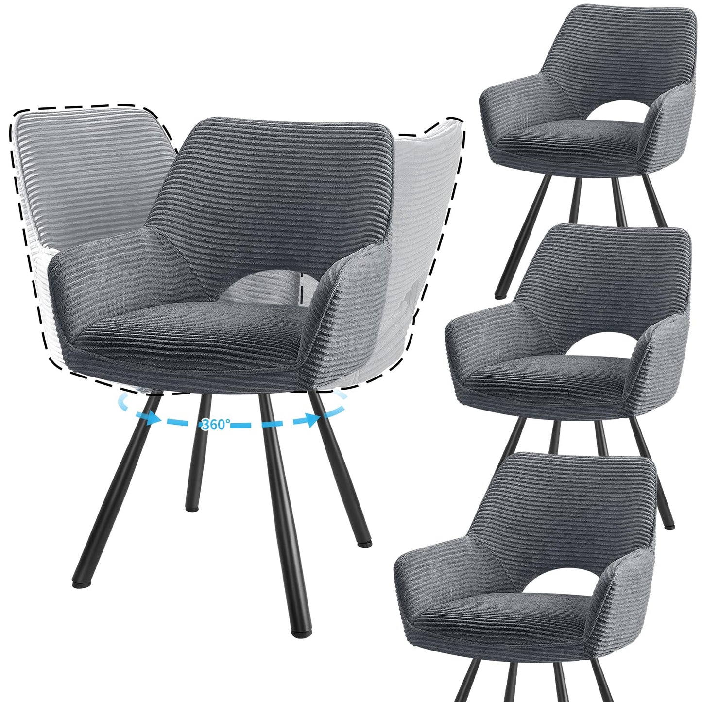 JIJIAN 2er Set 360° Drehbare Esszimmerstühle mit Armlehnen, Grün