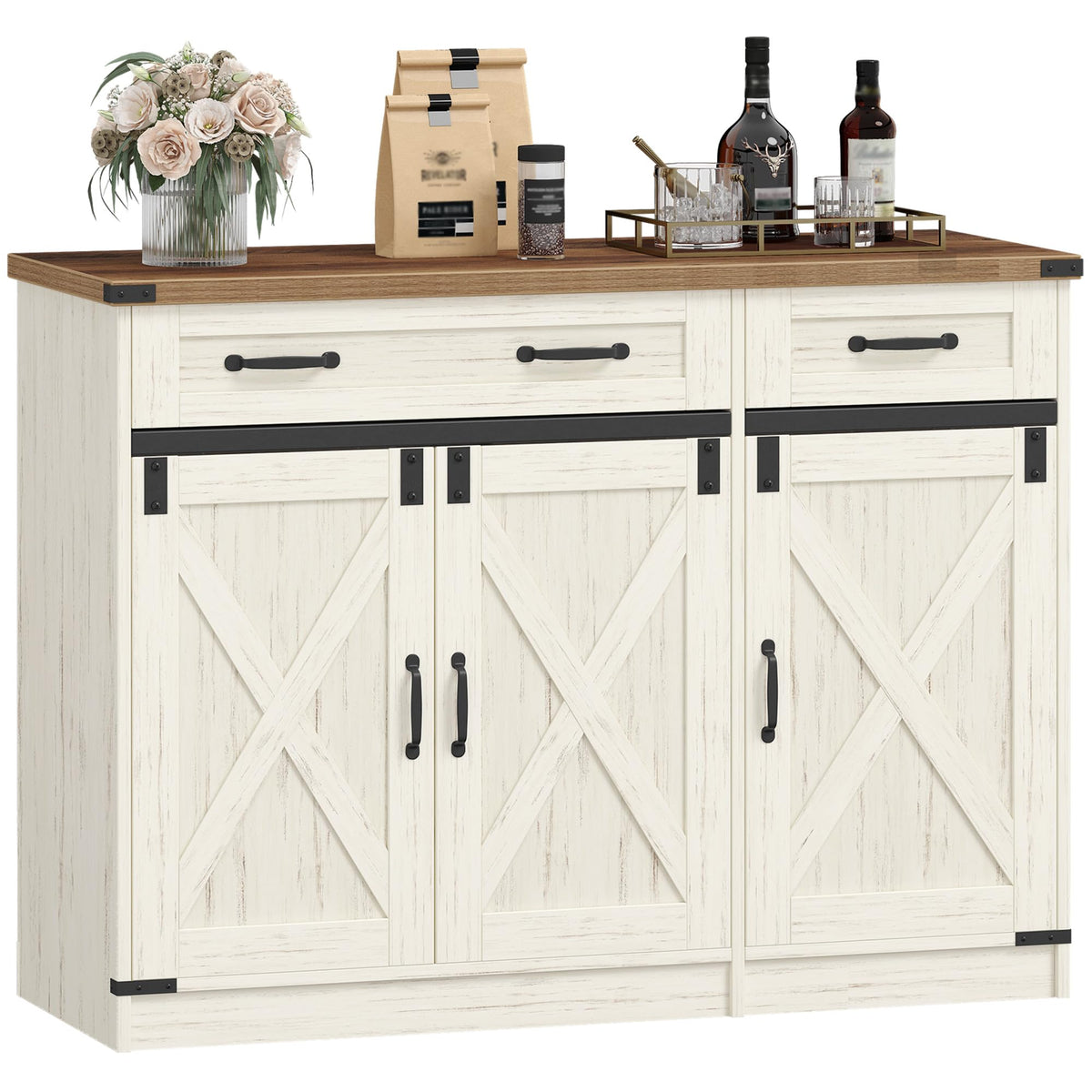 Hzuaneri Sideboard, Buffetschrank mit 2 Schublade, 4 Türen