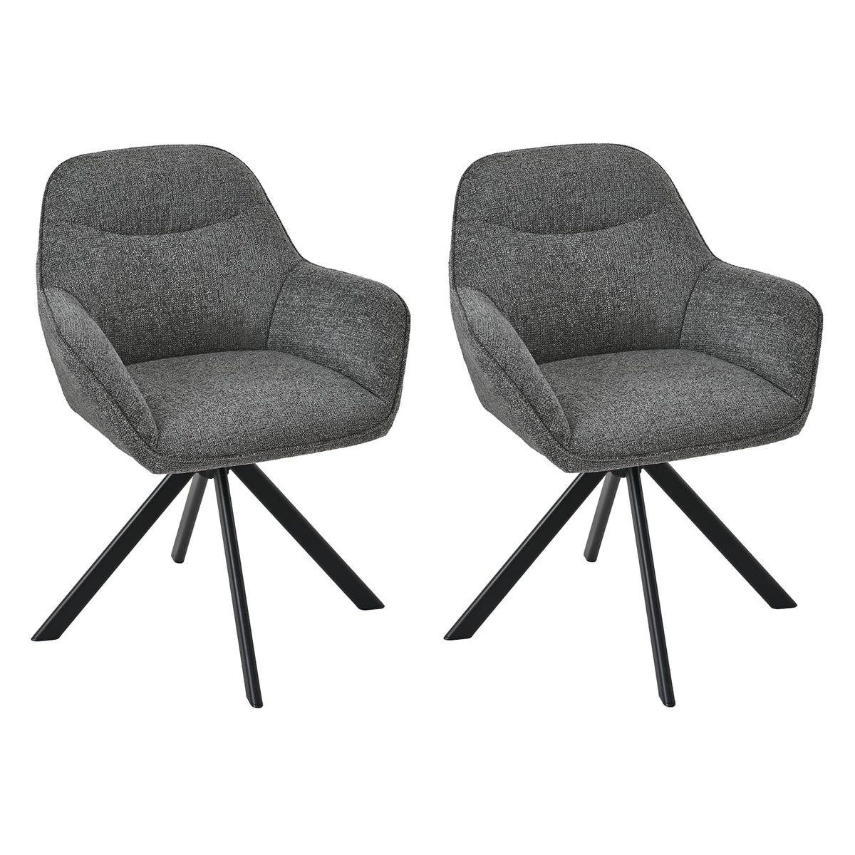 6er Set Esszimmerstühle Drehbar mit Armlehne, 360° Drehstuhl Polsterstuhl Samt Modern Küchenstuhl mit Metallbeine für Esszimmer, Wohnzimmer, Büro, Dunkelgrau