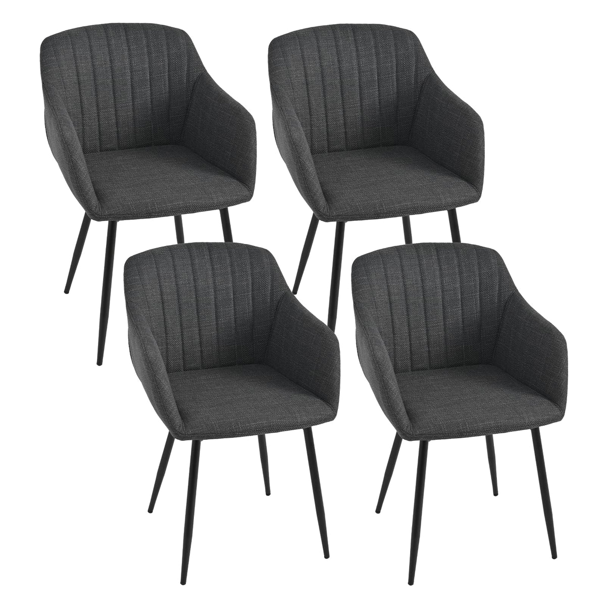 Esszimmerstühle Beige 4er Set mit Armlehnen, Modern Polsterstühle Leinen, Küchenstühle mit Metallgestell für Esszimmer, Wohnzimmer, Küche