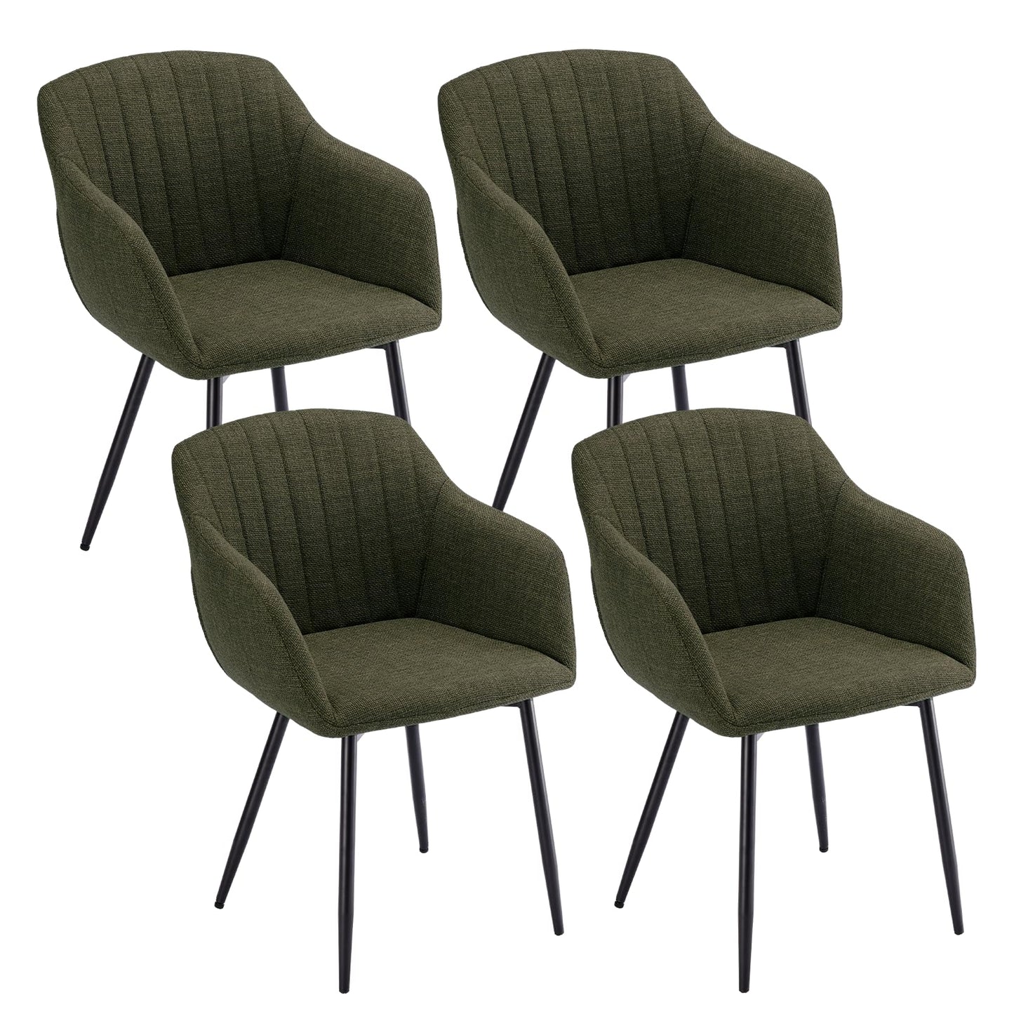Esszimmerstühle Beige 4er Set mit Armlehnen, Modern Polsterstühle Leinen, Küchenstühle mit Metallgestell für Esszimmer, Wohnzimmer, Küche