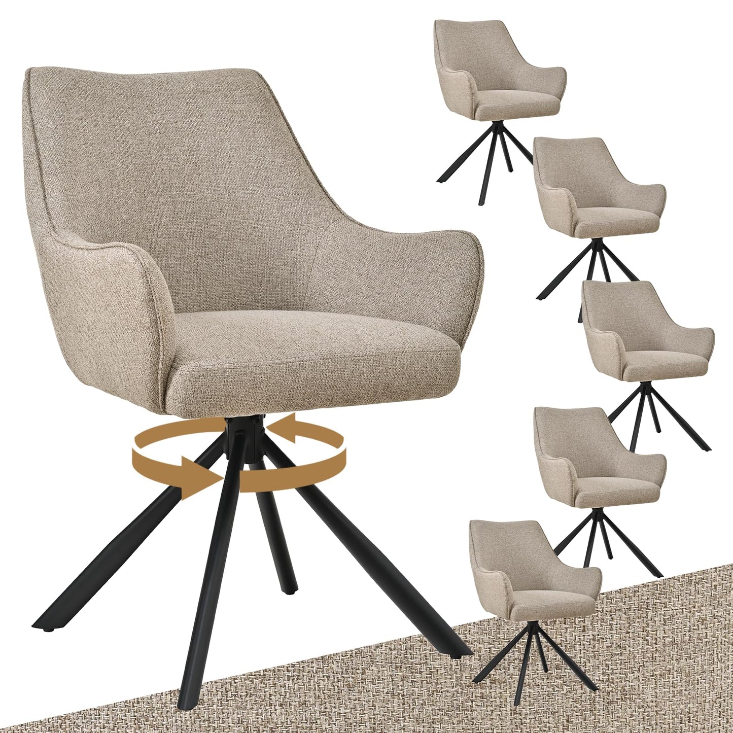 Esszimmerstühle Drehbar 4er Set mit Armlehne, gepolsterte Esszimmerstuhl mit hoher Rückenlehne für Esszimmer & Wohnzimmer, Büro, Beige1