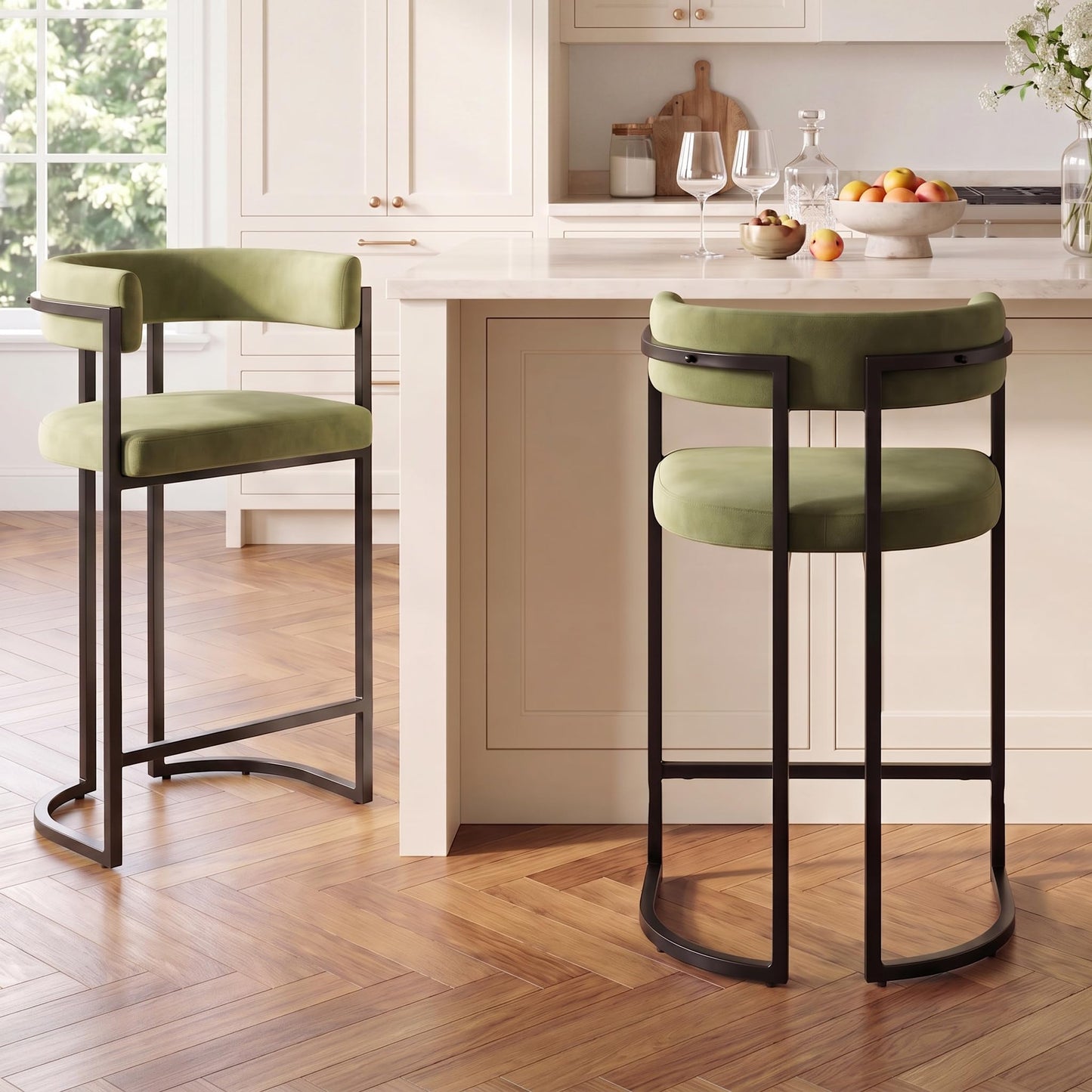 chairus Barhocker 2er Set mit Lehne Kunstfell bar Stool Tresenhocker Weiß
