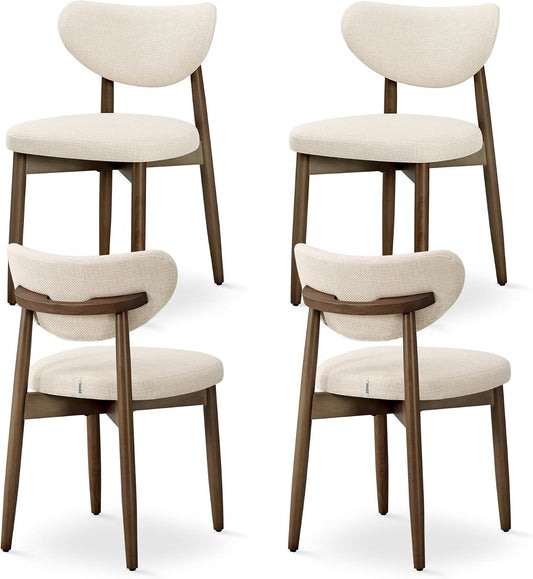 VASAGLE Esszimmerstuhl 4er Set, Küchenstuhl, Polsterstuhl mit Massivholzbeinen, ergonomische Rückenlehne, Aussparung als Griff, Mid-Century-Modern-Stil, Küche, cappuccinobeige KDC668L101-2J