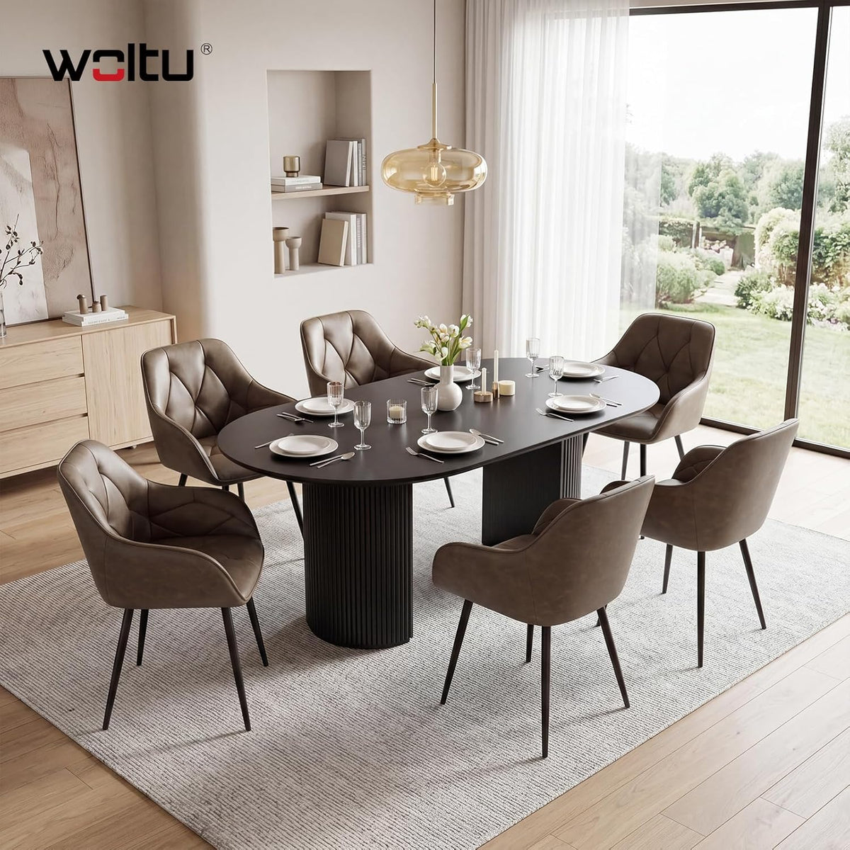 WOLTU Esszimmerstühle 4er Set, für Esszimmer Wohnzimmer, ergonomische Küchenstühle gepolstert mit Armlehnen, Metallbeinen, Sitzfläche aus Vintage-Kunstleder,Dunkelbraun