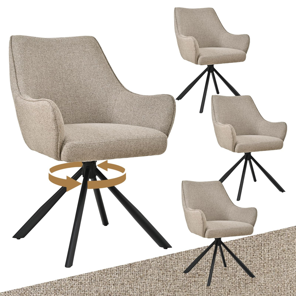 Esszimmerstühle Drehbar 4er Set mit Armlehne, gepolsterte Esszimmerstuhl mit hoher Rückenlehne für Esszimmer & Wohnzimmer, Büro, Beige1