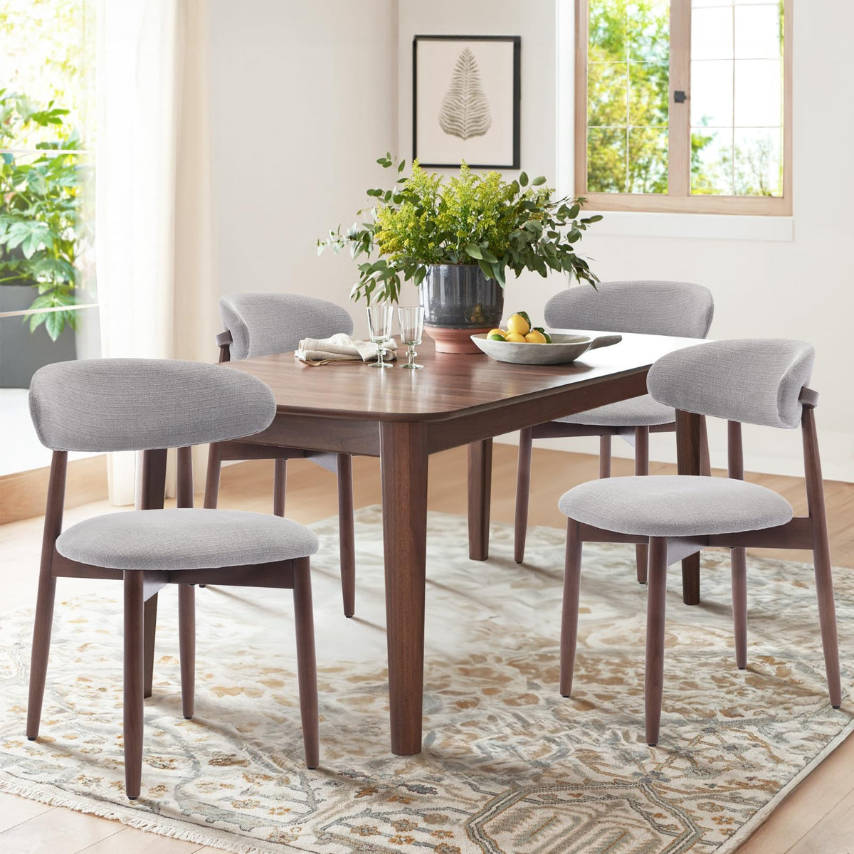 COLAMY Küchenstuhl Esszimmerstühle 4er Set, Moderne Polsterstuhl Essstühle mit Fester Rückenlehne, Stoff Esszimmerstühl mit Holzbein für Esszimmer, Küche, Restaurant, Beige