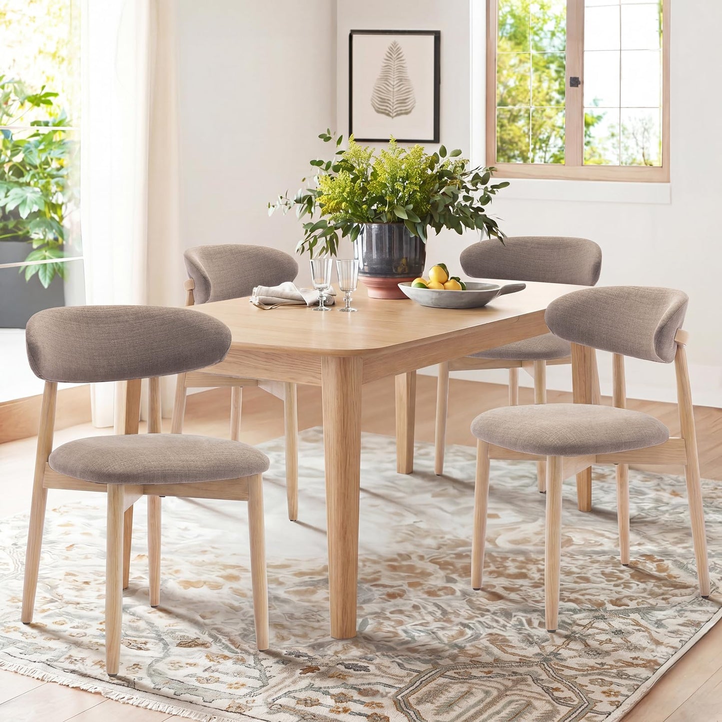 COLAMY Küchenstuhl Esszimmerstühle 4er Set, Moderne Polsterstuhl Essstühle mit Fester Rückenlehne, Stoff Esszimmerstühl mit Holzbein für Esszimmer, Küche, Restaurant, Beige
