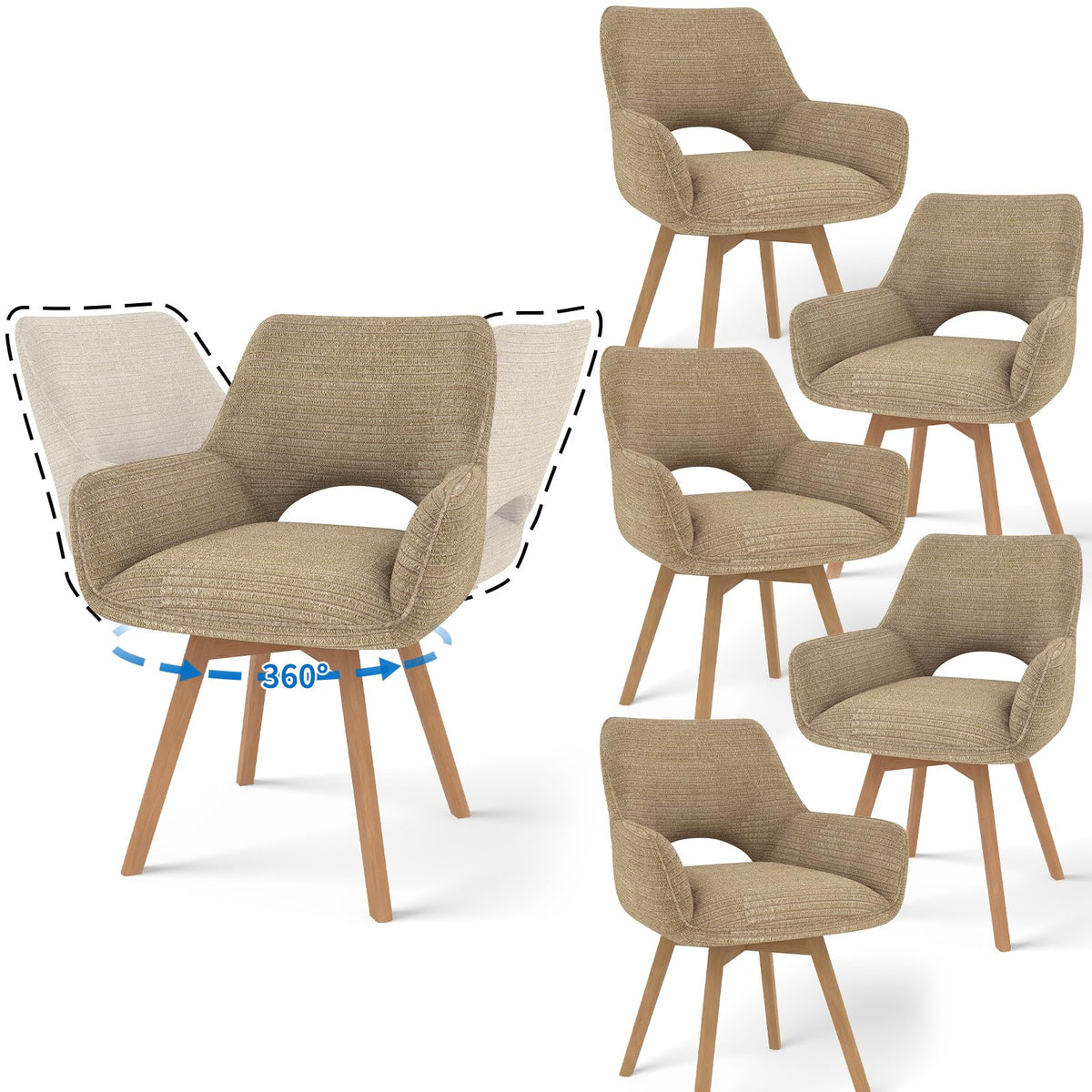 JIJIAN 2er Set 360° Drehbare Esszimmerstühle mit Armlehnen, Grün