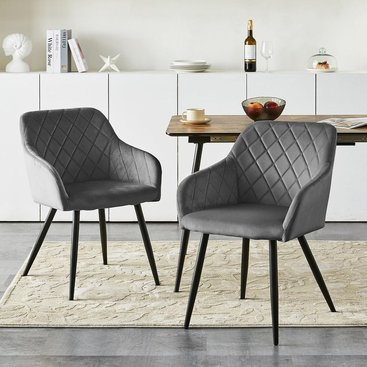 CLIPOP Esszimmerstühle 2er Set, Küchenstühle Grau Samtstoff stühle Polsterstühle mit Armlehne Metallbeine Polstersessel Stühle für Esszimmer Küche (2, Samt Grau)