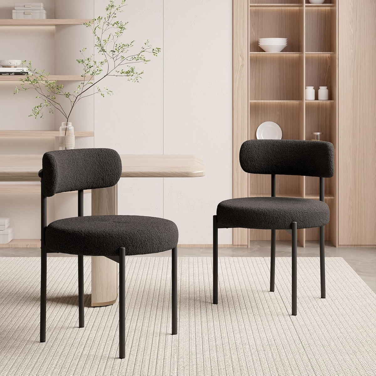 Hawthyhome Esszimmerstühle 4er Set丨Teddy Stoff Runde Boucle Stühle·Mid-Century gepolsterte Küchenstühle·Dining Chairs mit Metallbeinen·Creme Wei߷