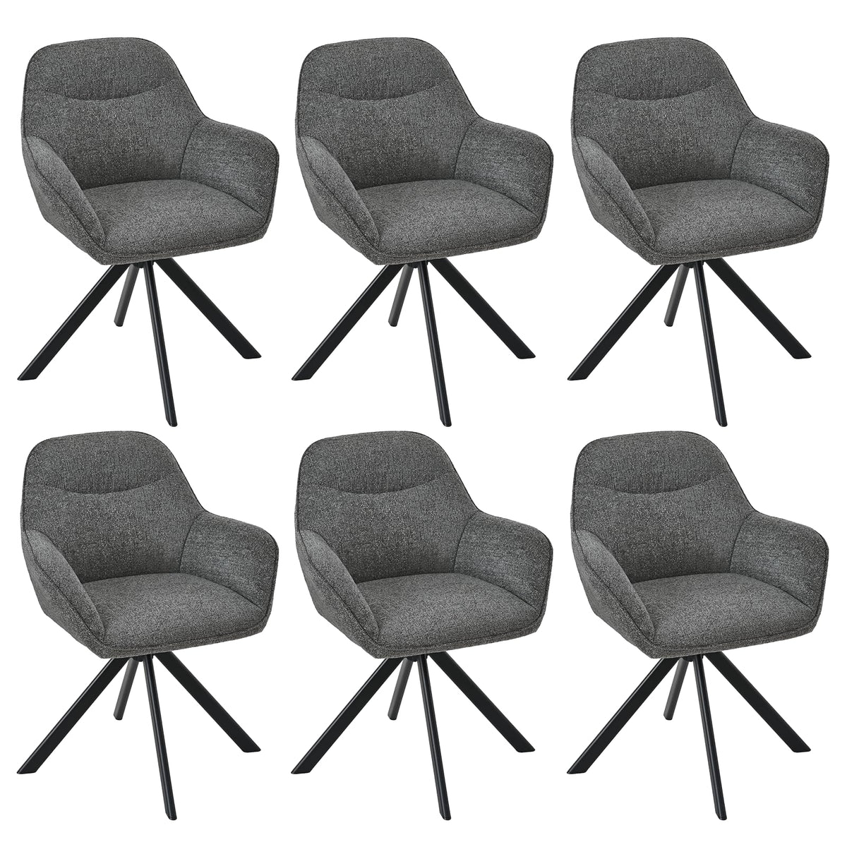 6er Set Esszimmerstühle Drehbar mit Armlehne, 360° Drehstuhl Polsterstuhl Samt Modern Küchenstuhl mit Metallbeine für Esszimmer, Wohnzimmer, Büro, Dunkelgrau