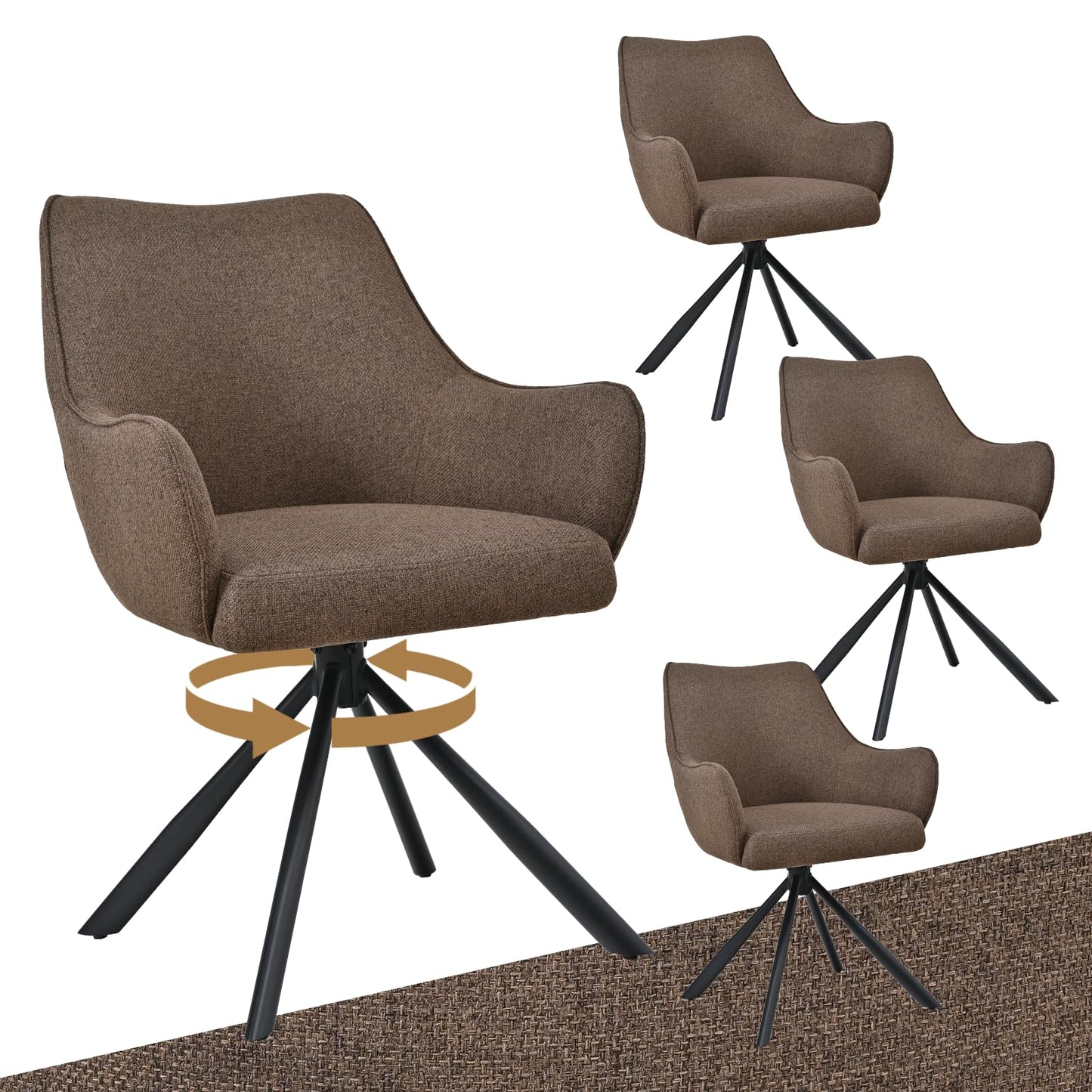 Esszimmerstühle Drehbar 4er Set mit Armlehne, gepolsterte Esszimmerstuhl mit hoher Rückenlehne für Esszimmer & Wohnzimmer, Büro, Beige1