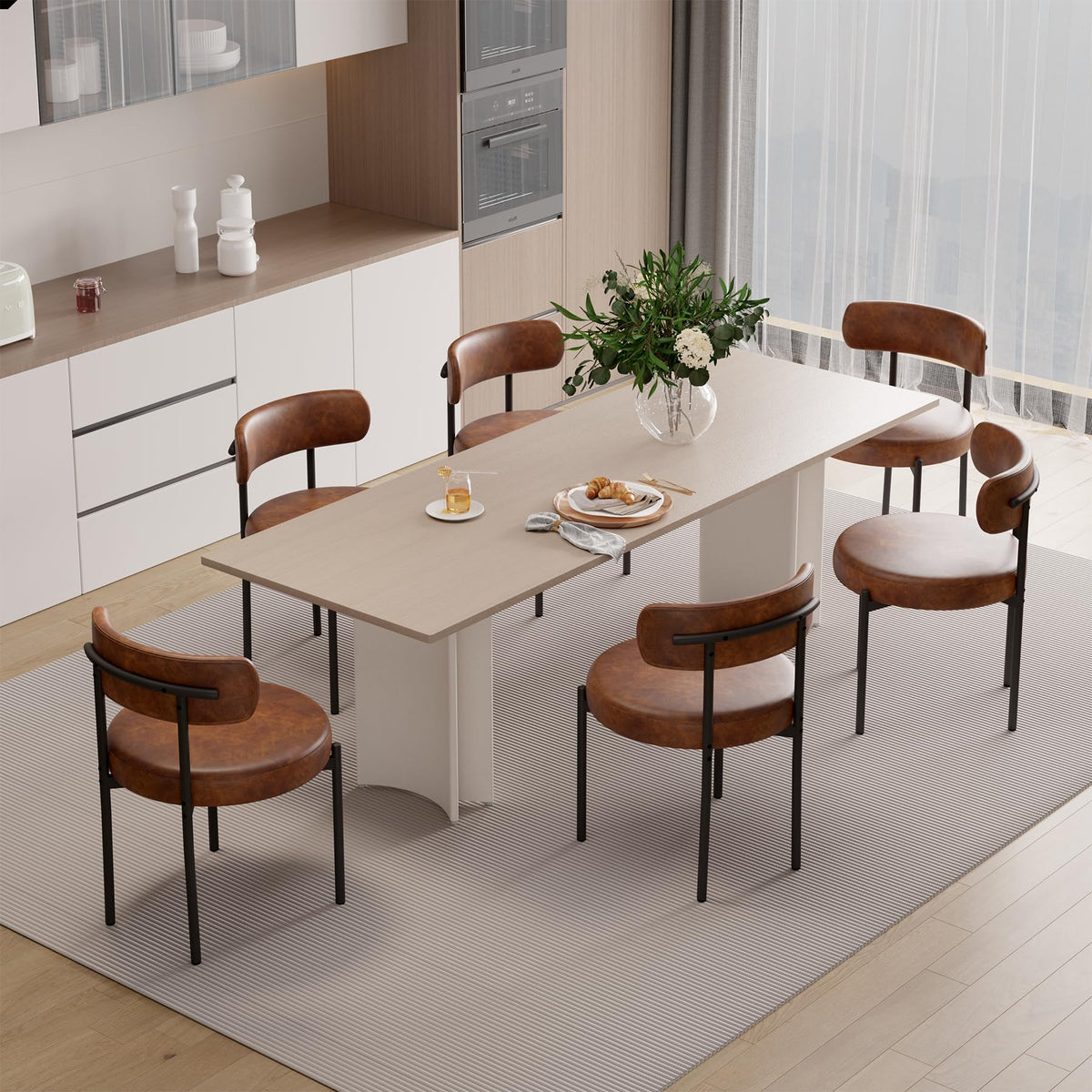 Hawthyhome Esszimmerstühle 4er Set丨Teddy Stoff Runde Boucle Stühle·Mid-Century gepolsterte Küchenstühle·Dining Chairs mit Metallbeinen·Creme Wei߷