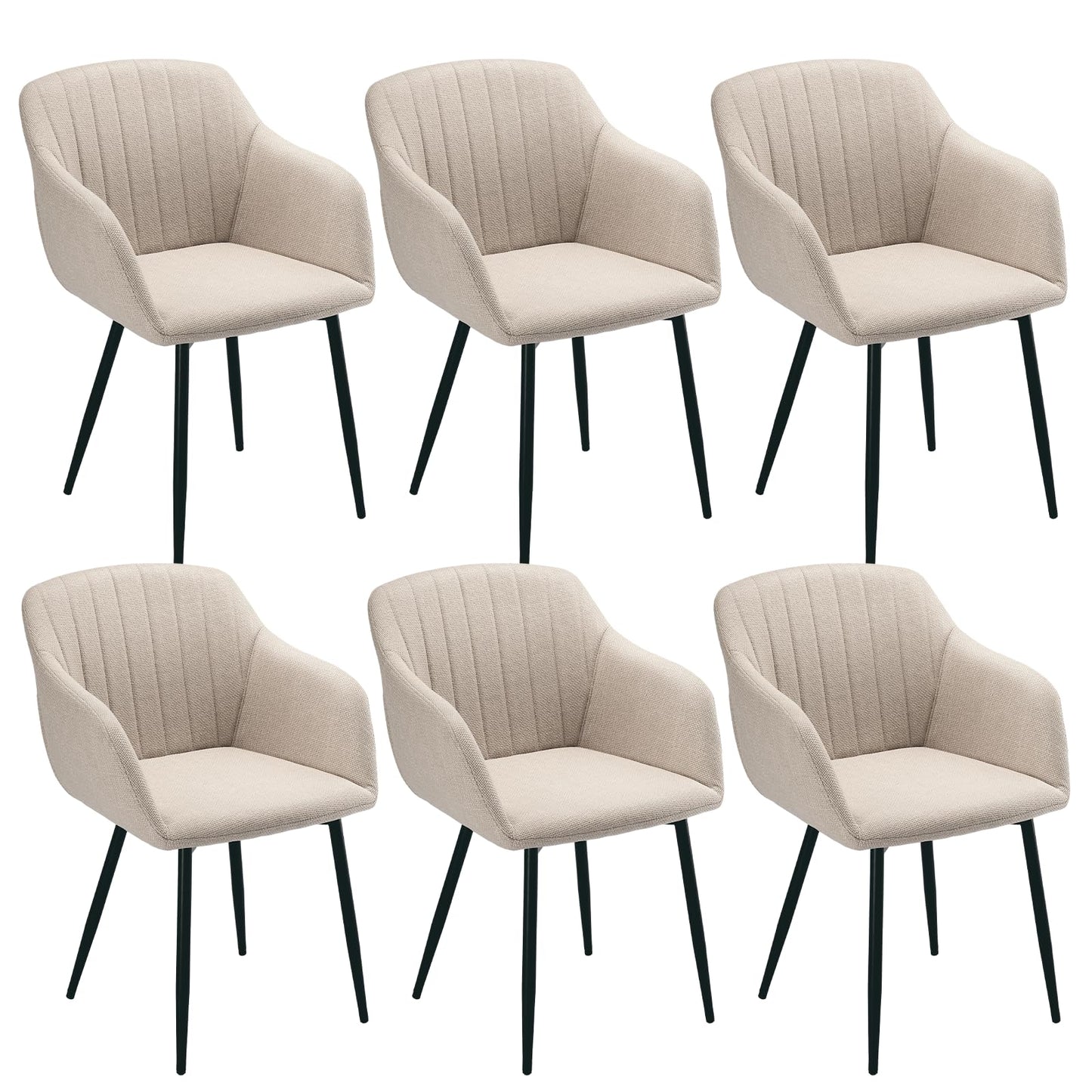 Esszimmerstühle Beige 4er Set mit Armlehnen, Modern Polsterstühle Leinen, Küchenstühle mit Metallgestell für Esszimmer, Wohnzimmer, Küche