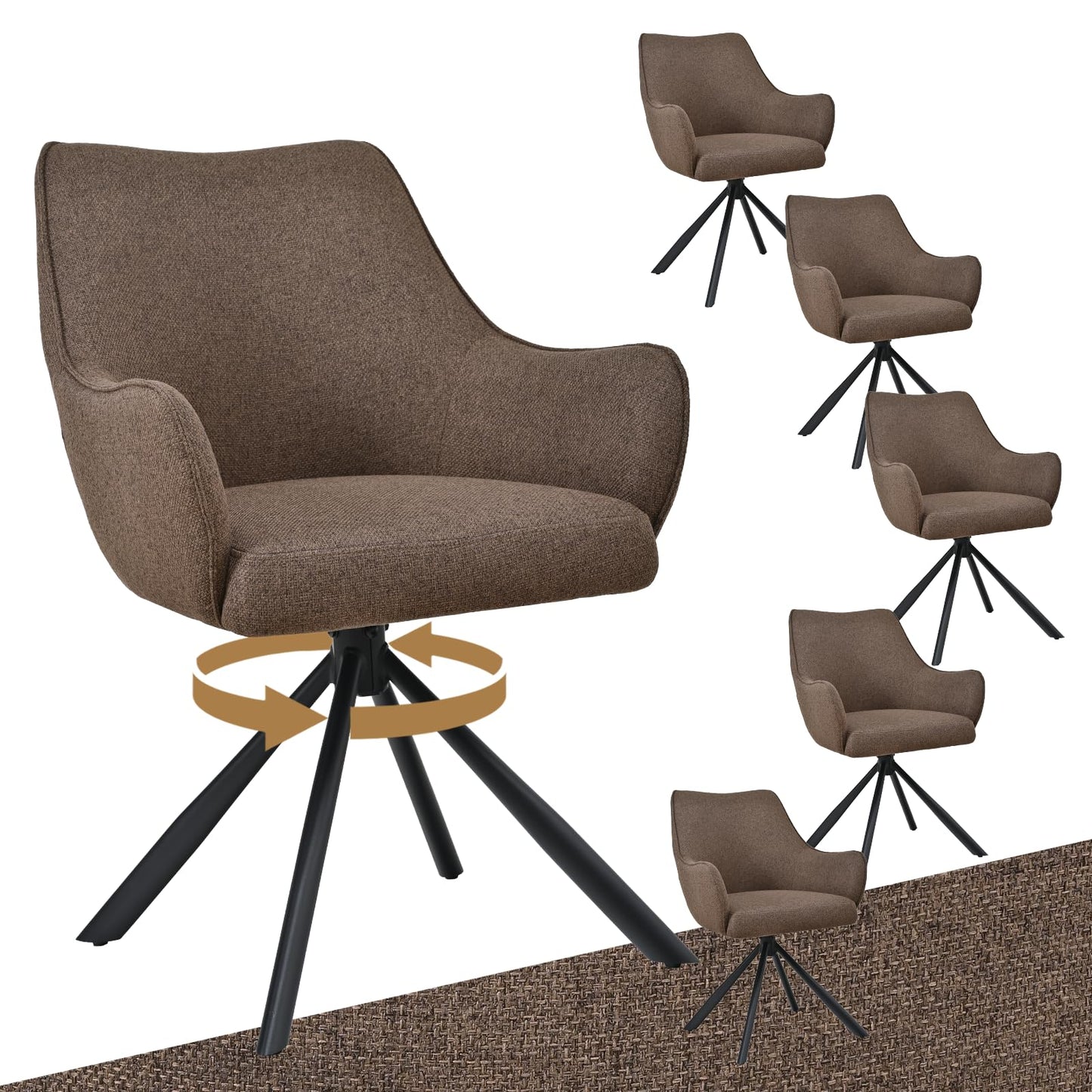 Esszimmerstühle Drehbar 4er Set mit Armlehne, gepolsterte Esszimmerstuhl mit hoher Rückenlehne für Esszimmer & Wohnzimmer, Büro, Beige1
