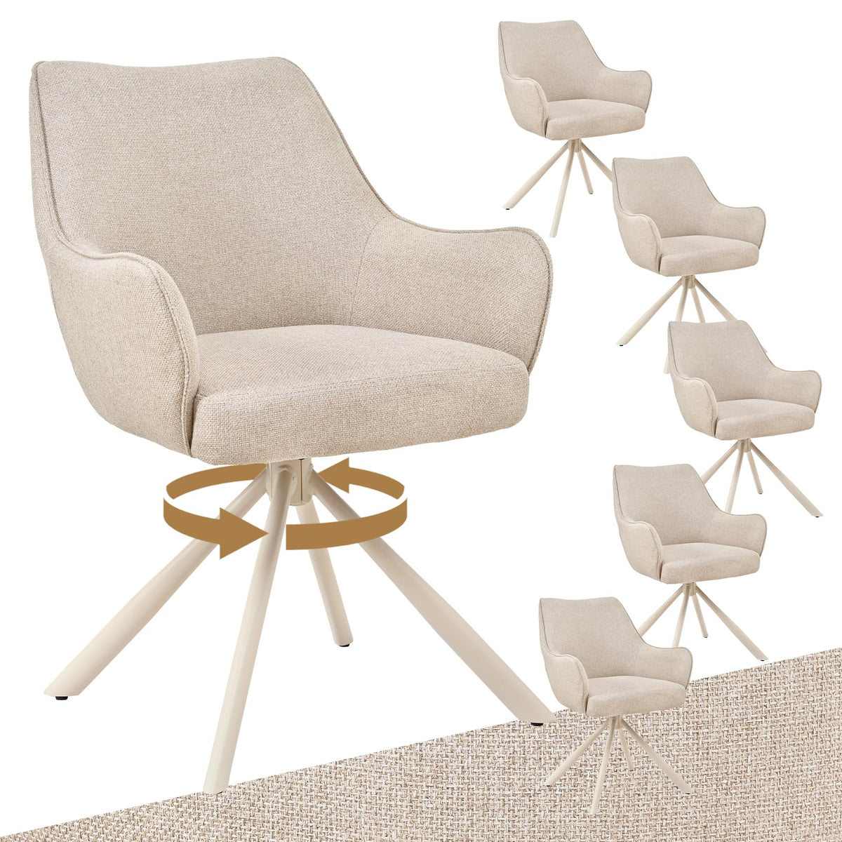 Esszimmerstühle Drehbar 4er Set mit Armlehne, gepolsterte Esszimmerstuhl mit hoher Rückenlehne für Esszimmer & Wohnzimmer, Büro, Beige1
