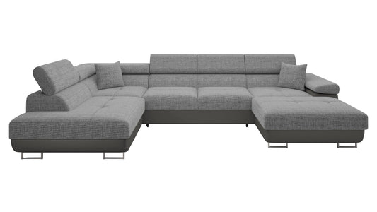 Mirjan24 Torezio Bis Ecksofa U-Form mit Schlaffunktion & Bettkasten, Wohnlandschaft mit verstellbaren Kopfstützen