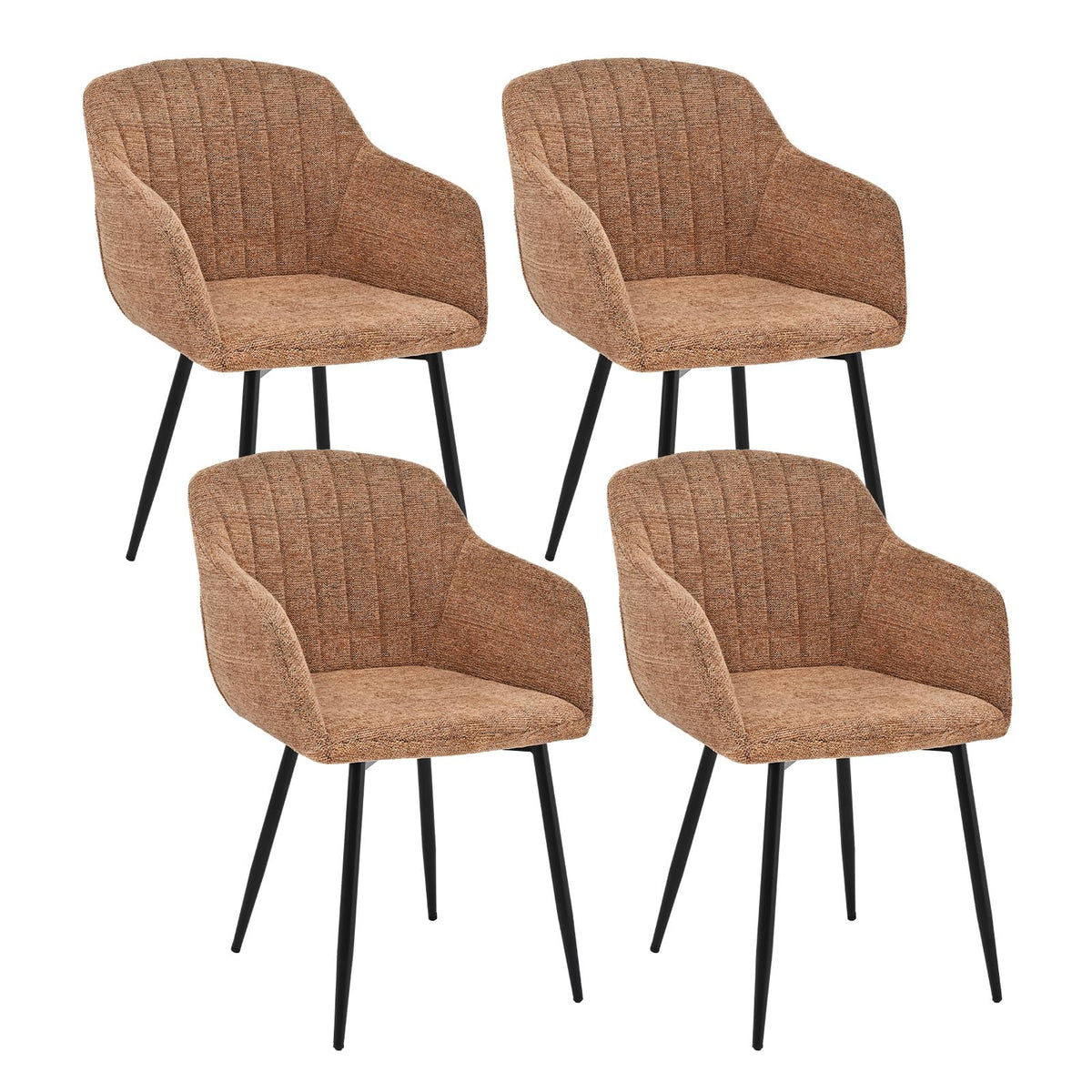 Esszimmerstühle Beige 4er Set mit Armlehnen, Modern Polsterstühle Leinen, Küchenstühle mit Metallgestell für Esszimmer, Wohnzimmer, Küche