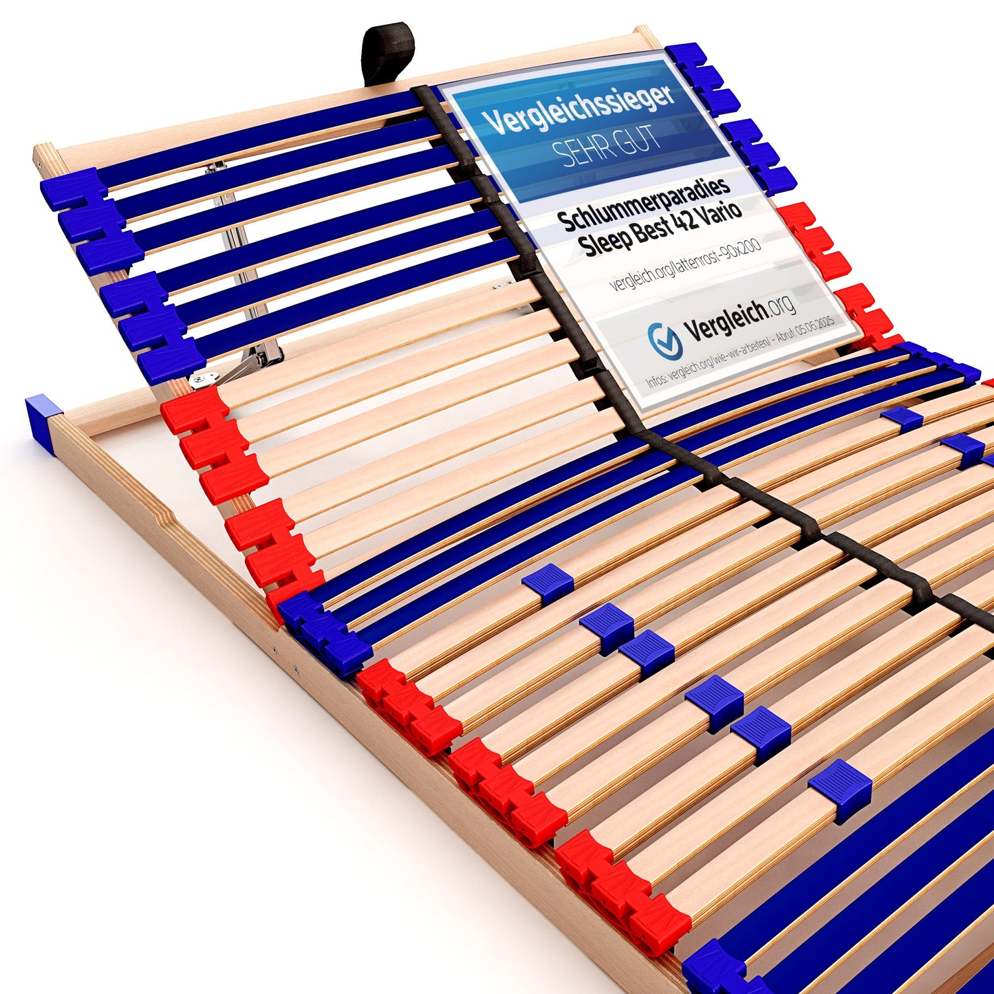 stabiler Lattenrost 100% BUCHE Lattenrahmen - Kopfteil verstellbar - SCHULTERFRÄSUNG, 7 Zonen, 42 Federleisten, Härte-Regulierung, Mittelgurt - SLEEP BEST 42® VARIO unmontiert (90x200cm)