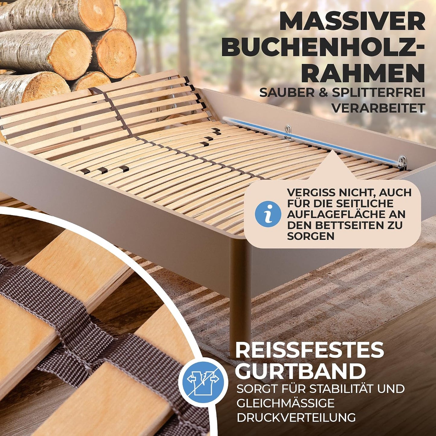 Coemo 7-Zonen Lattenrost 140x200 cm – Verstellbares Kopfteil, 28 Federleisten, 5-fach Härtegrad & Buche-Birken Rahmen bis 140 kg