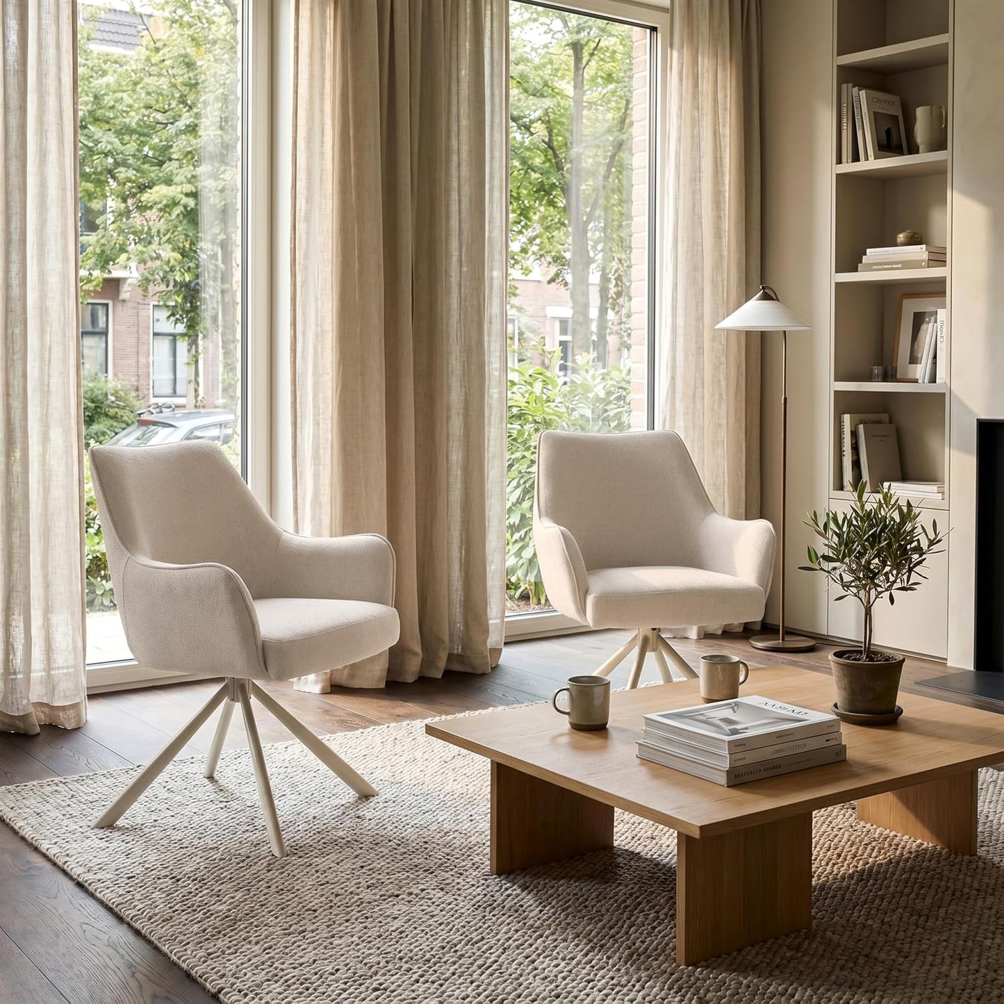 Esszimmerstühle Drehbar 4er Set mit Armlehne, gepolsterte Esszimmerstuhl mit hoher Rückenlehne für Esszimmer & Wohnzimmer, Büro, Beige1