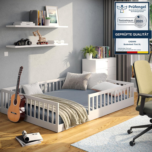 CADANI TIMI XL Bodenbett 140x200 Weiß, Rausfallschutz abnehmbar, bis 200 kg